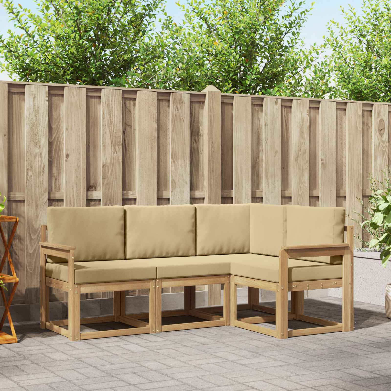 vidaXL Buiten bankenset met kussen 4 pcs Natuurlijk en Crème
