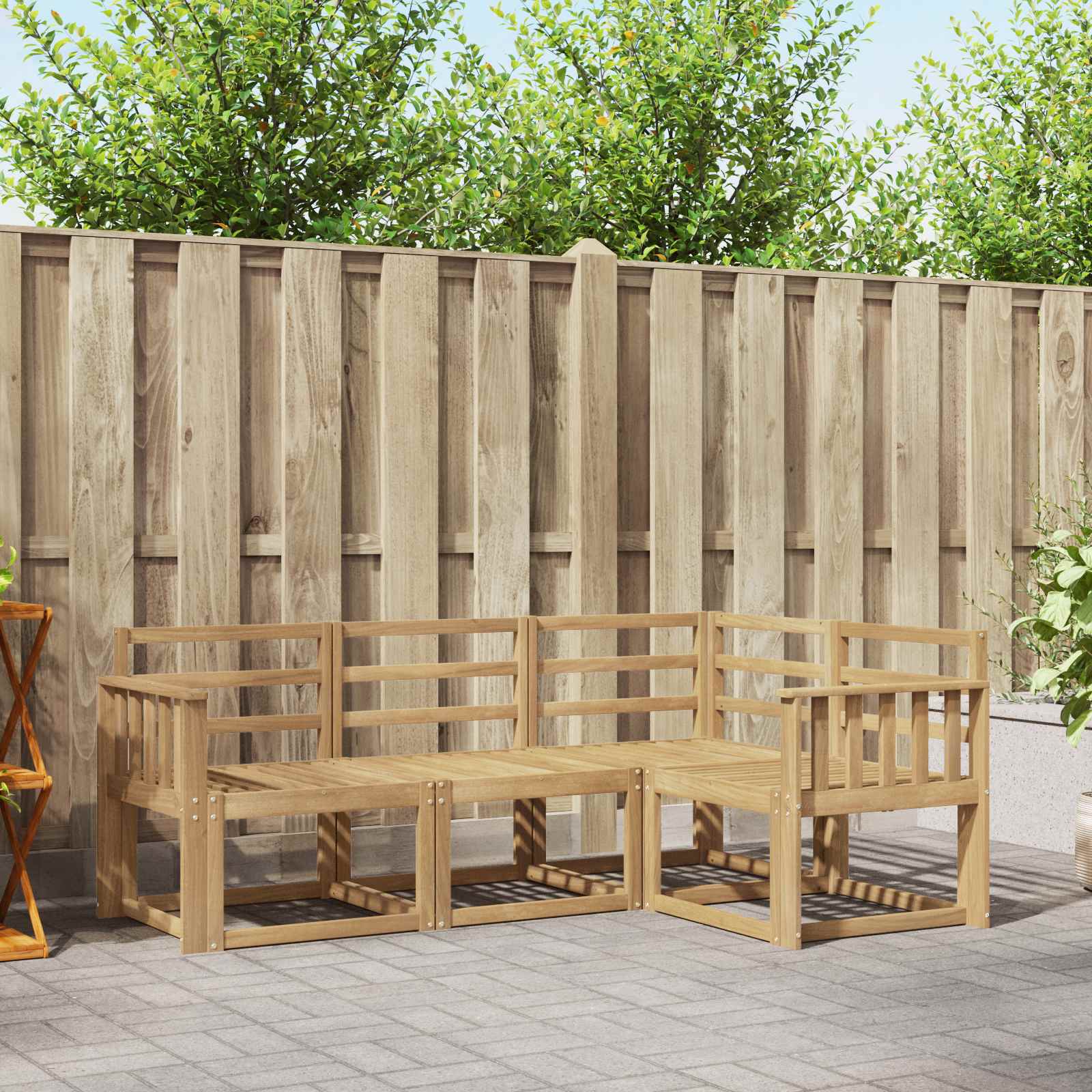 vidaXL Buiten bankenset met kussen 4 pcs Natuurlijk en Crème