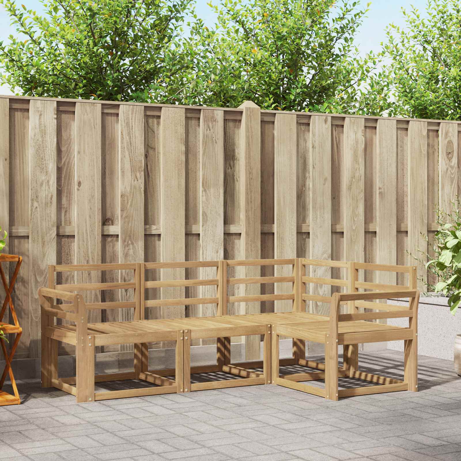 vidaXL Buiten bankenset met kussen 4 pcs Natuurlijk en Crème