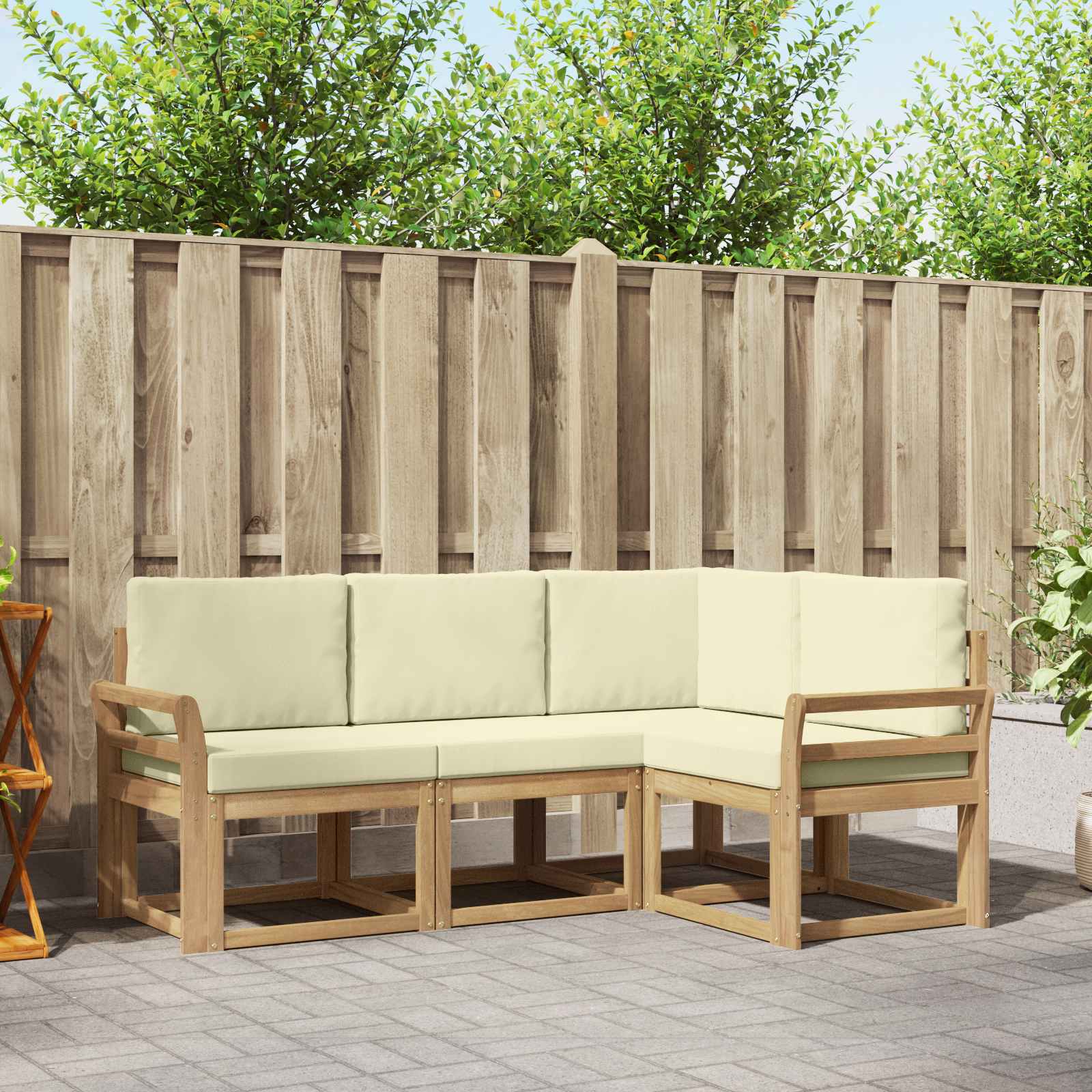 vidaXL Buiten bankenset met kussen 4 pcs Natuurlijk en Crème