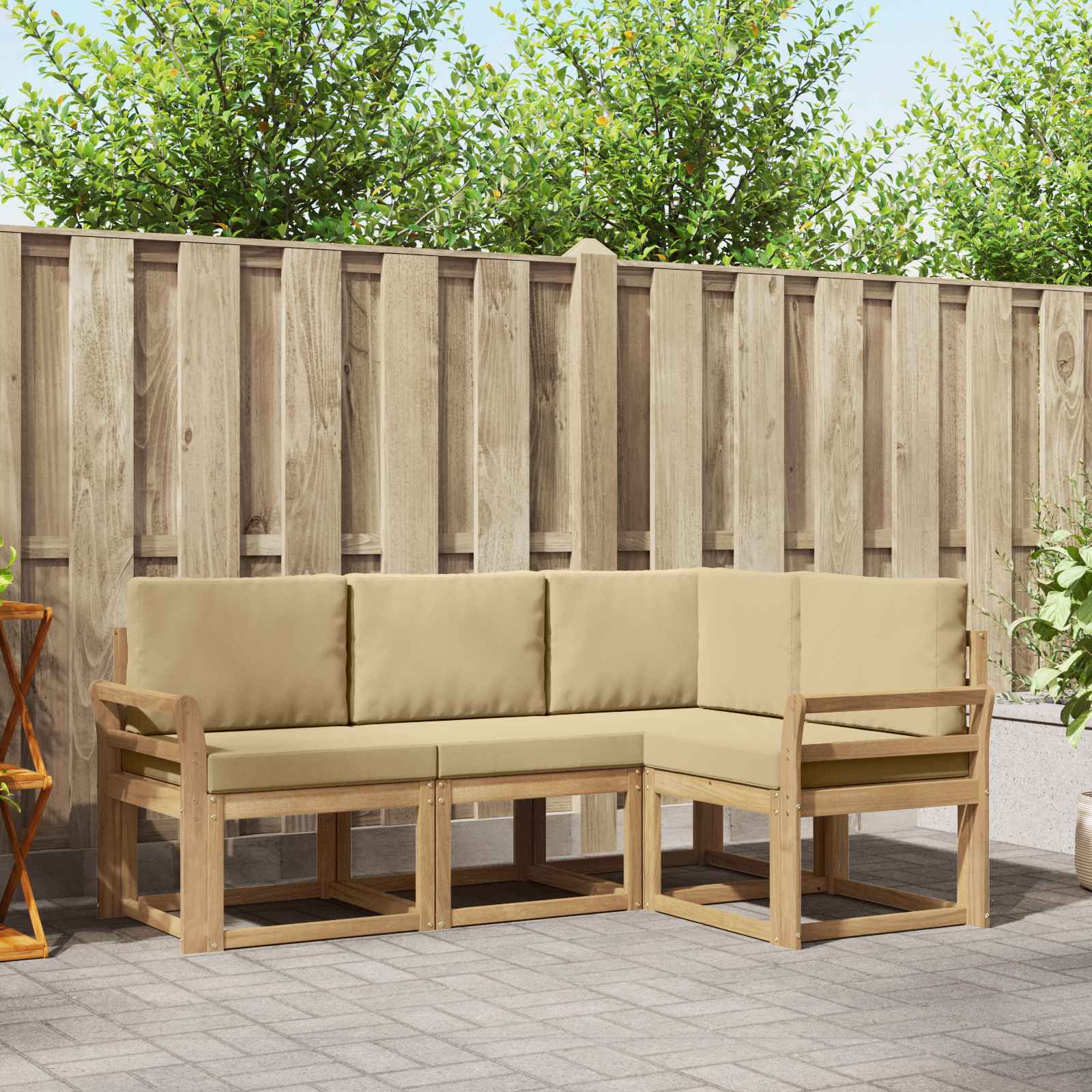 vidaXL Buiten bankenset met kussen 4 pcs Natuurlijk en Crème