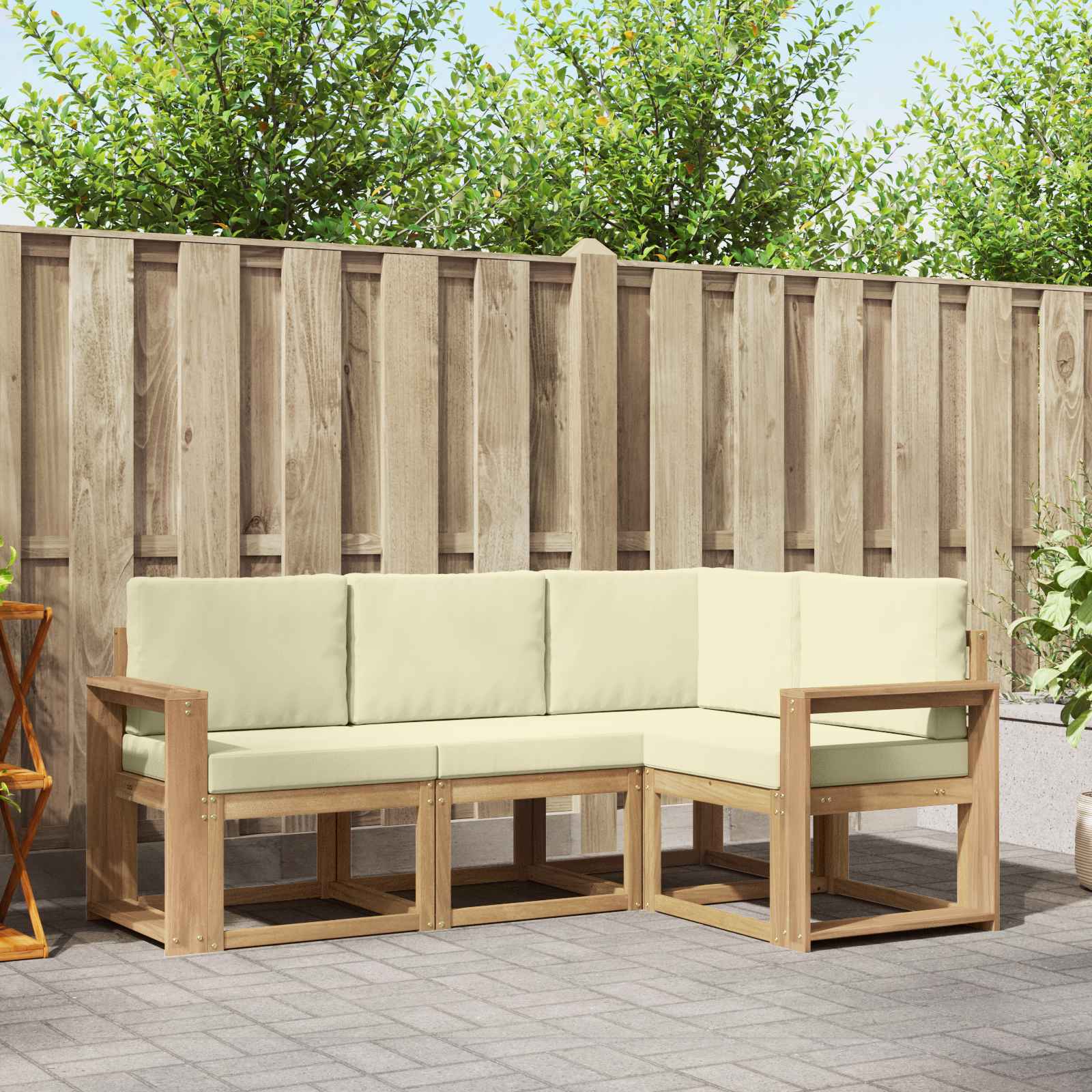vidaXL Buiten bankenset met kussen 4 pcs Natuurlijk en Crème