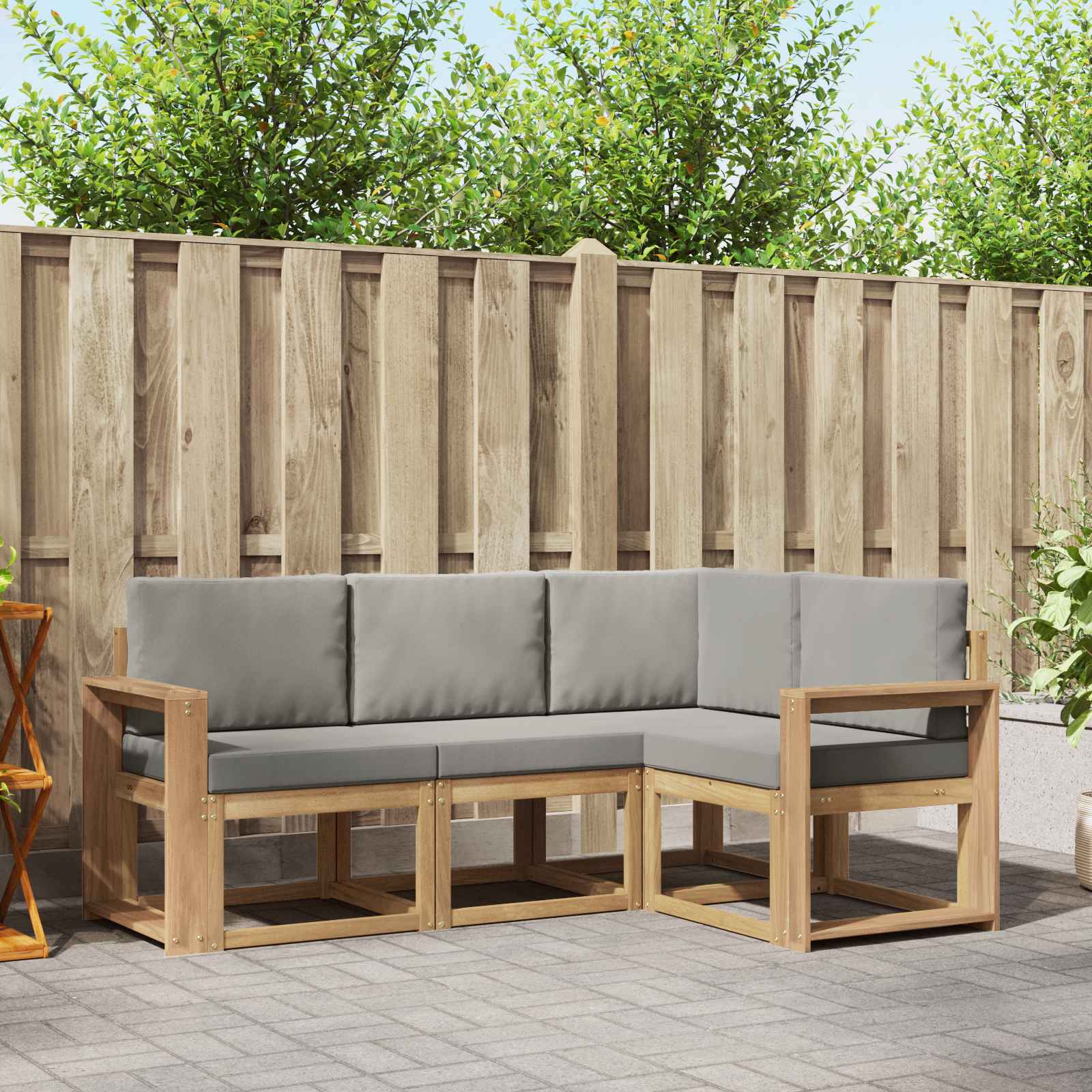 vidaXL Buiten bankenset met kussen 4 pcs Natuurlijk en Crème