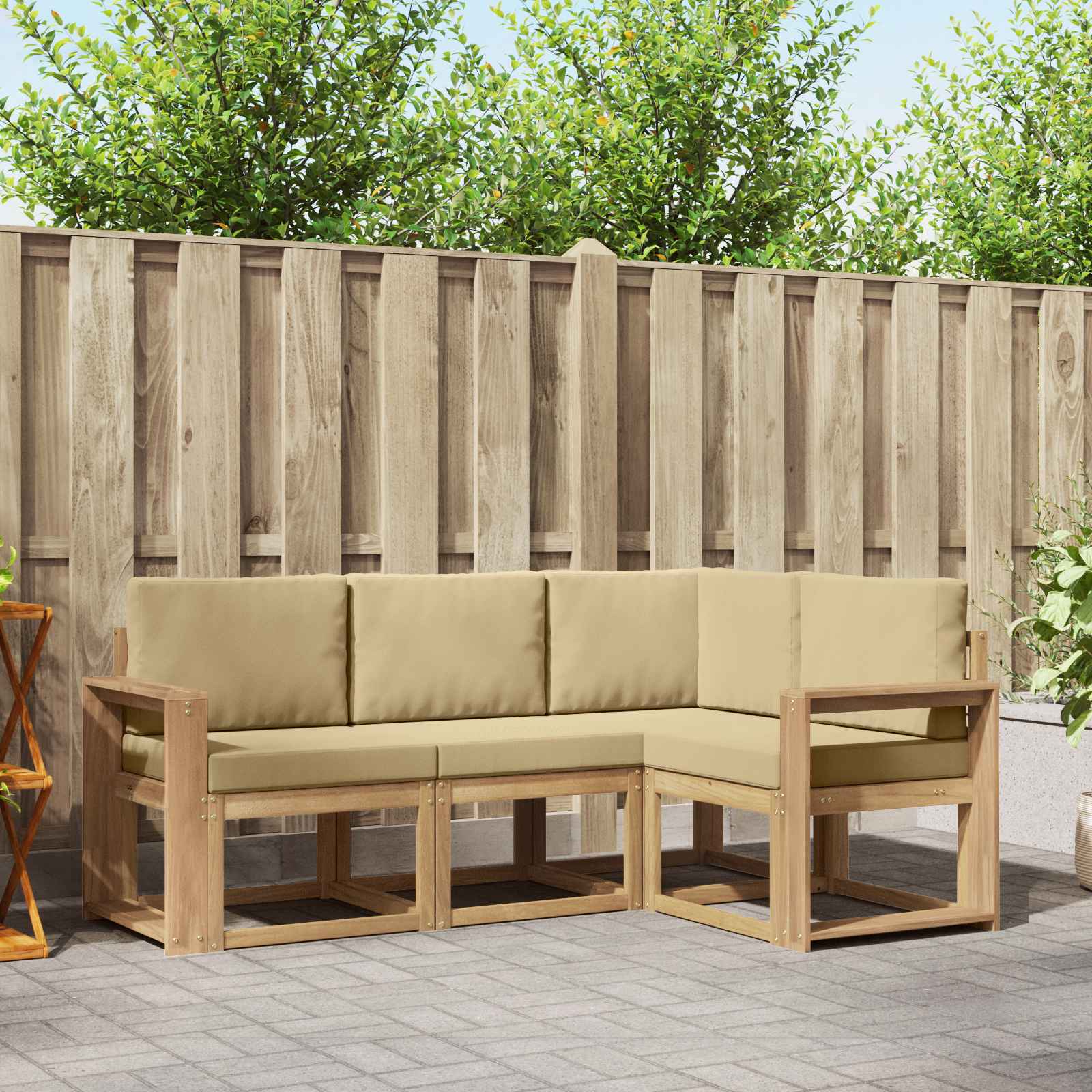 vidaXL Buiten bankenset met kussen 4 pcs Natuurlijk en Crème