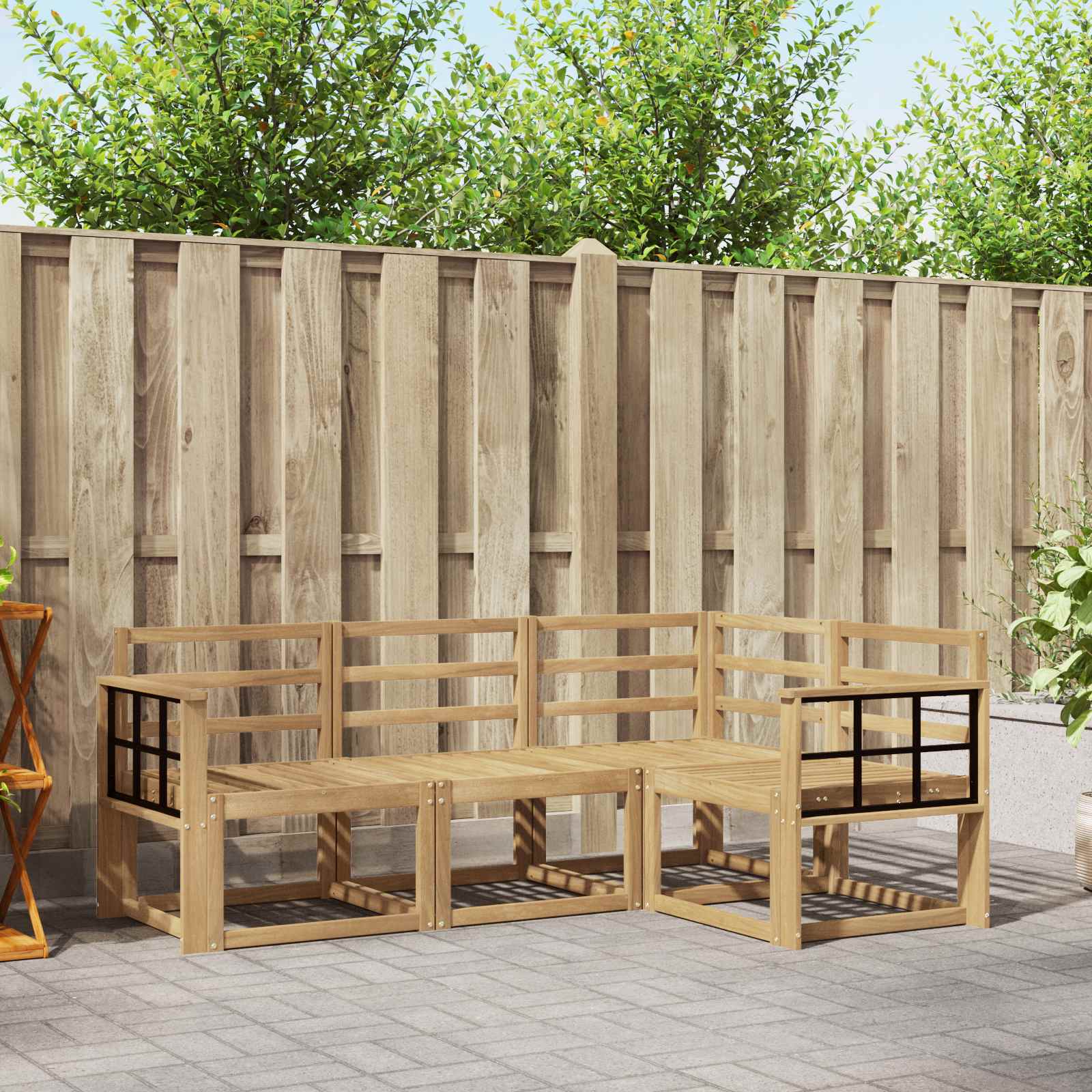 vidaXL Buiten bankenset met kussen 4 pcs Natuurlijk en Crème