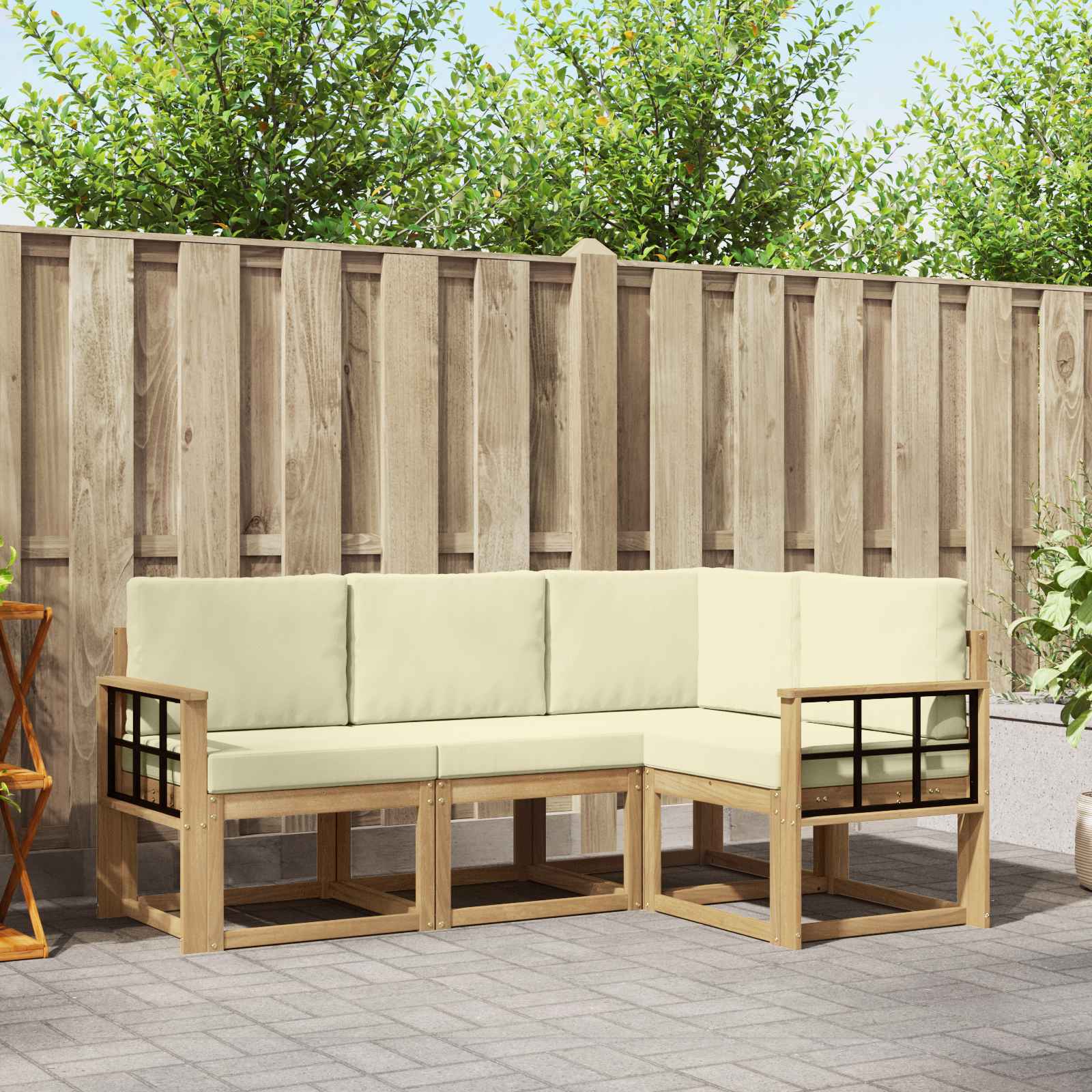 vidaXL Buiten bankenset met kussen 4 pcs Natuurlijk en Crème