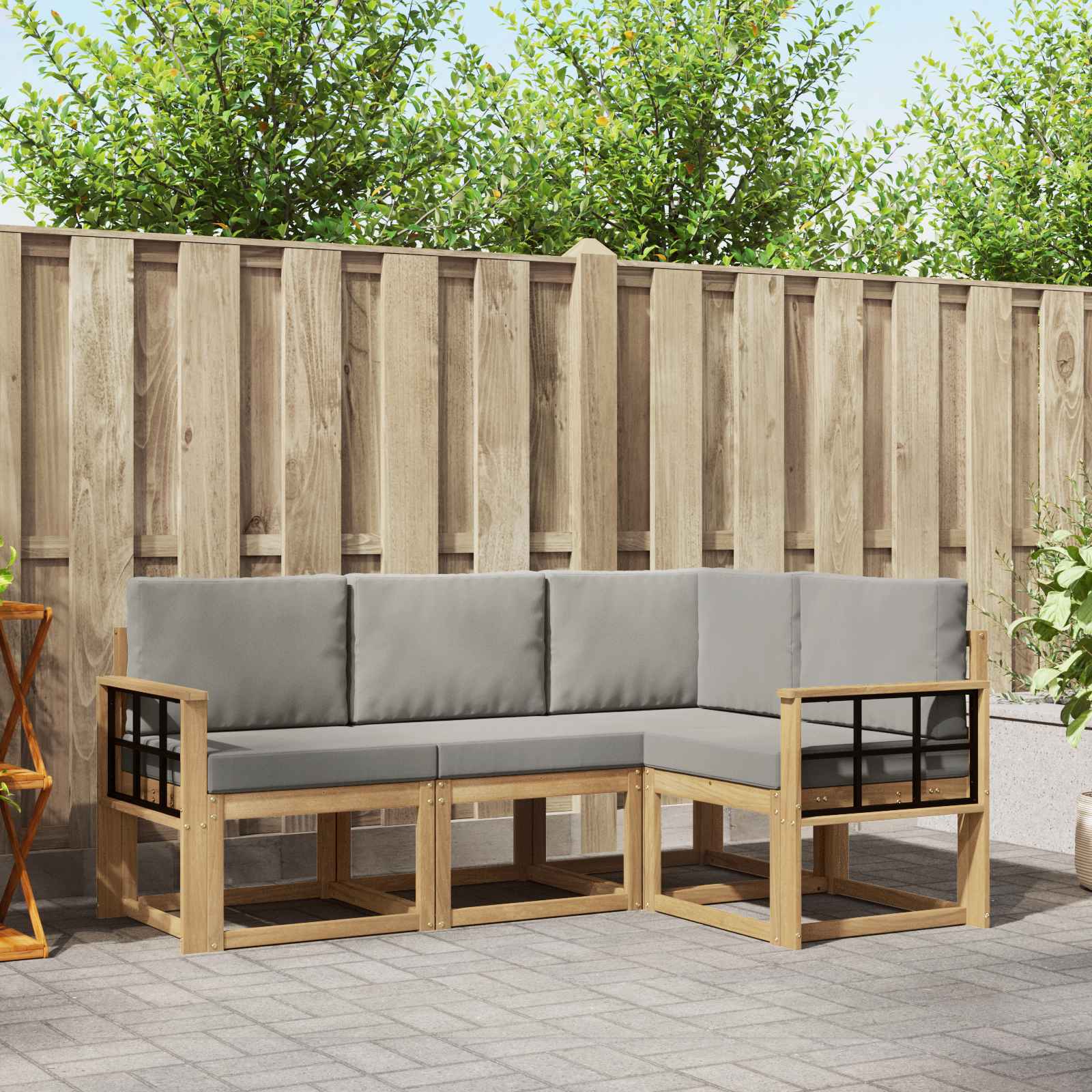 vidaXL Buiten bankenset met kussen 4 pcs Natuurlijk en Crème