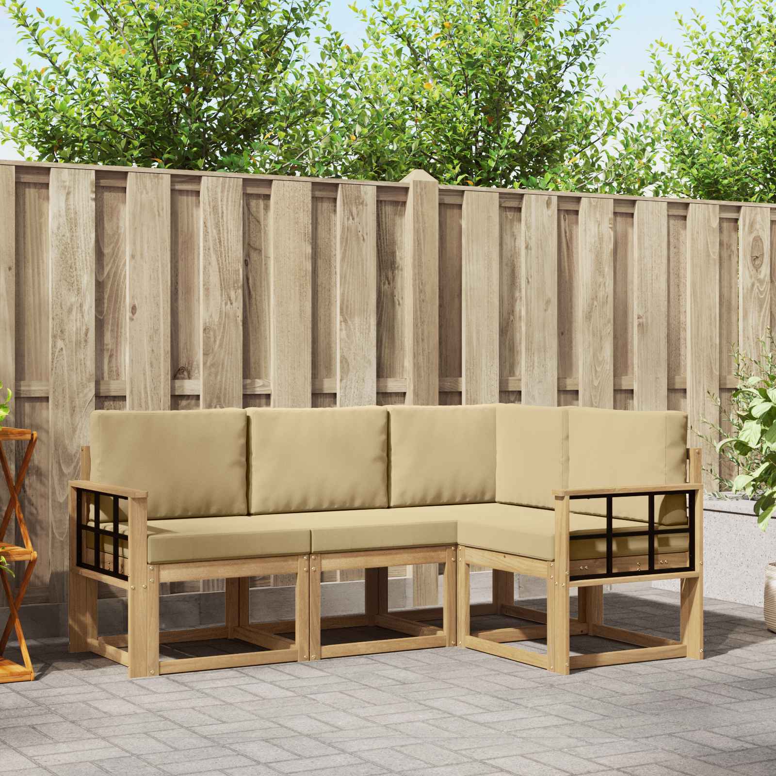 vidaXL Buiten bankenset met kussen 4 pcs Natuurlijk en Crème