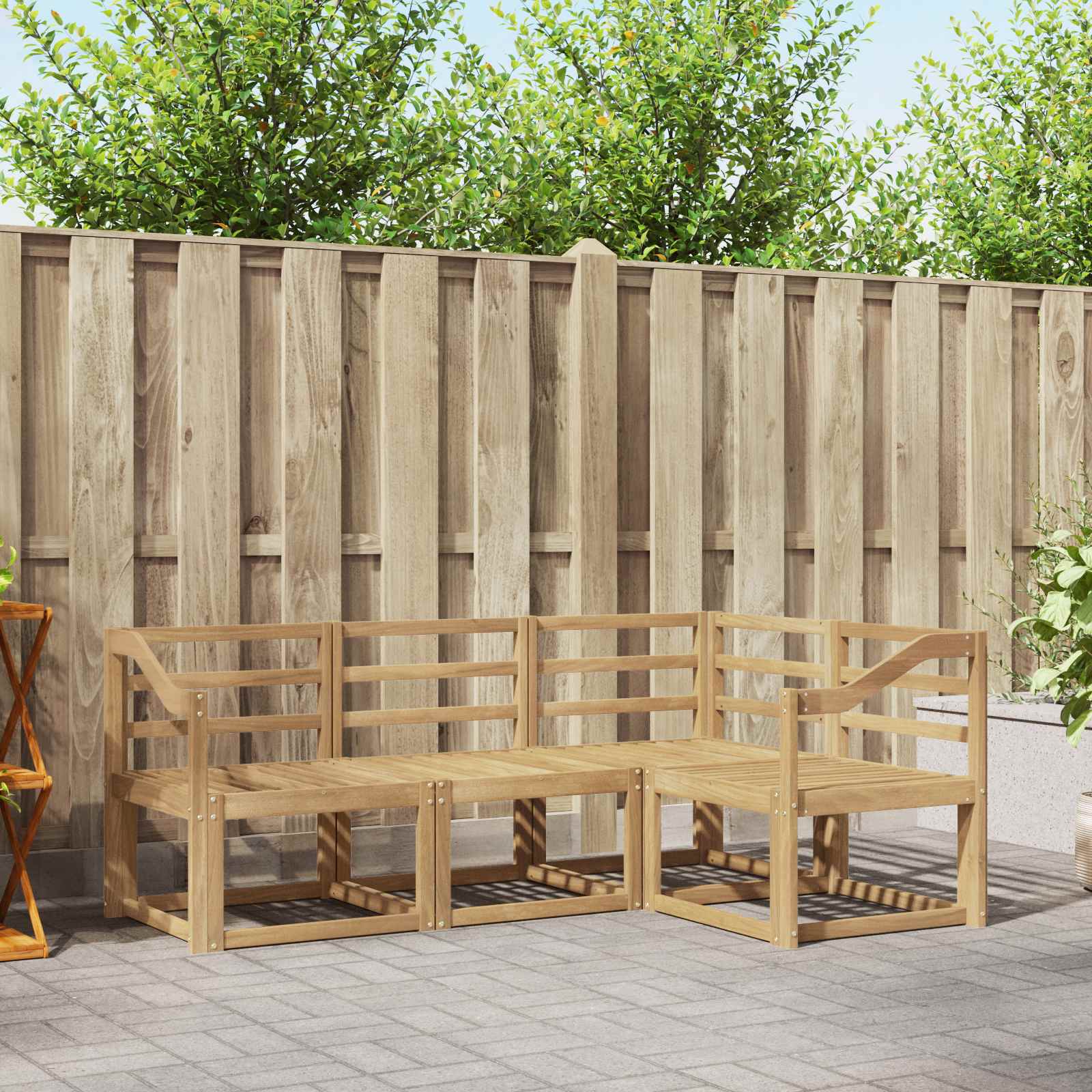 vidaXL Buiten bankenset met kussen 4 pcs Natuurlijk en Crème
