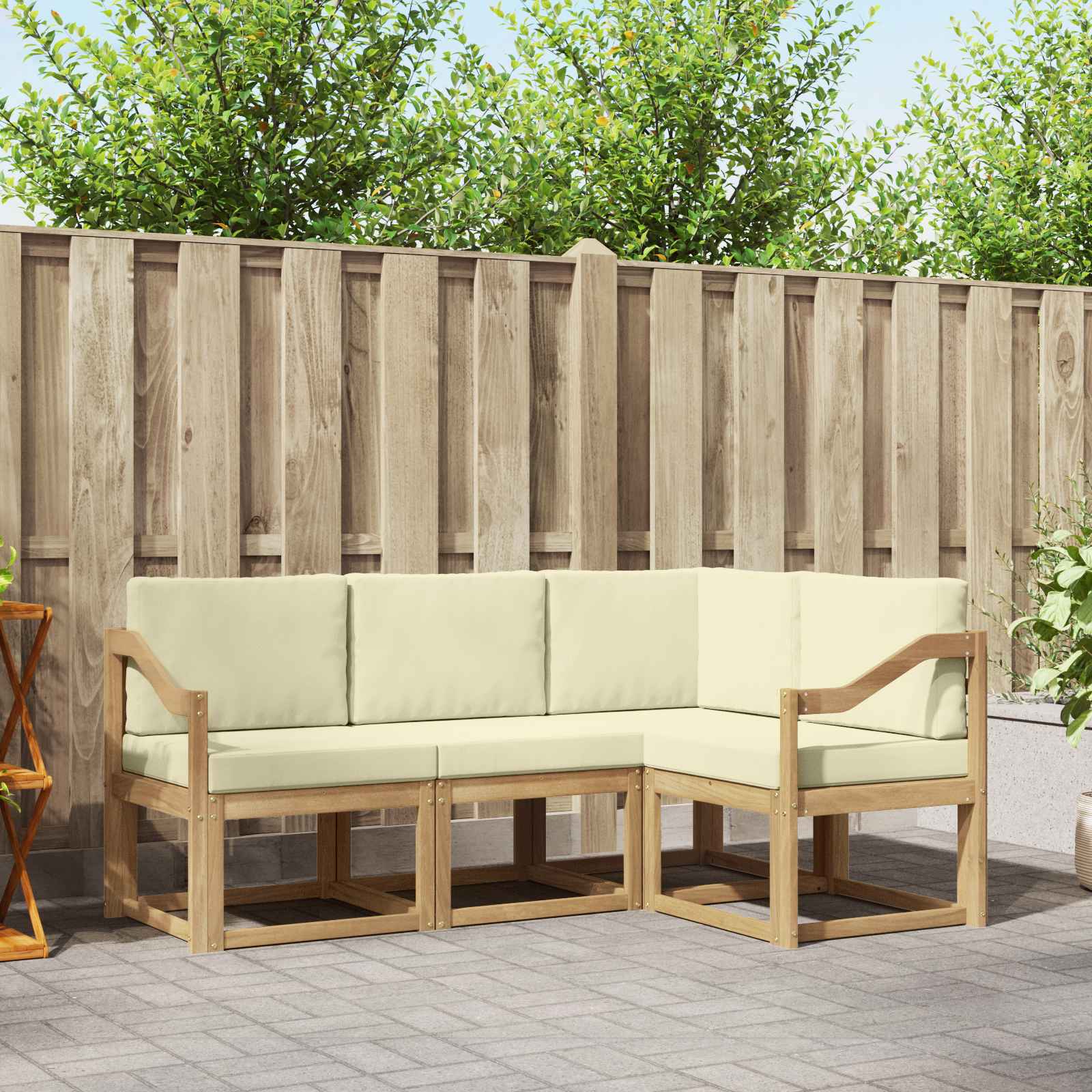 vidaXL Buiten bankenset met kussen 4 pcs Natuurlijk en Crème