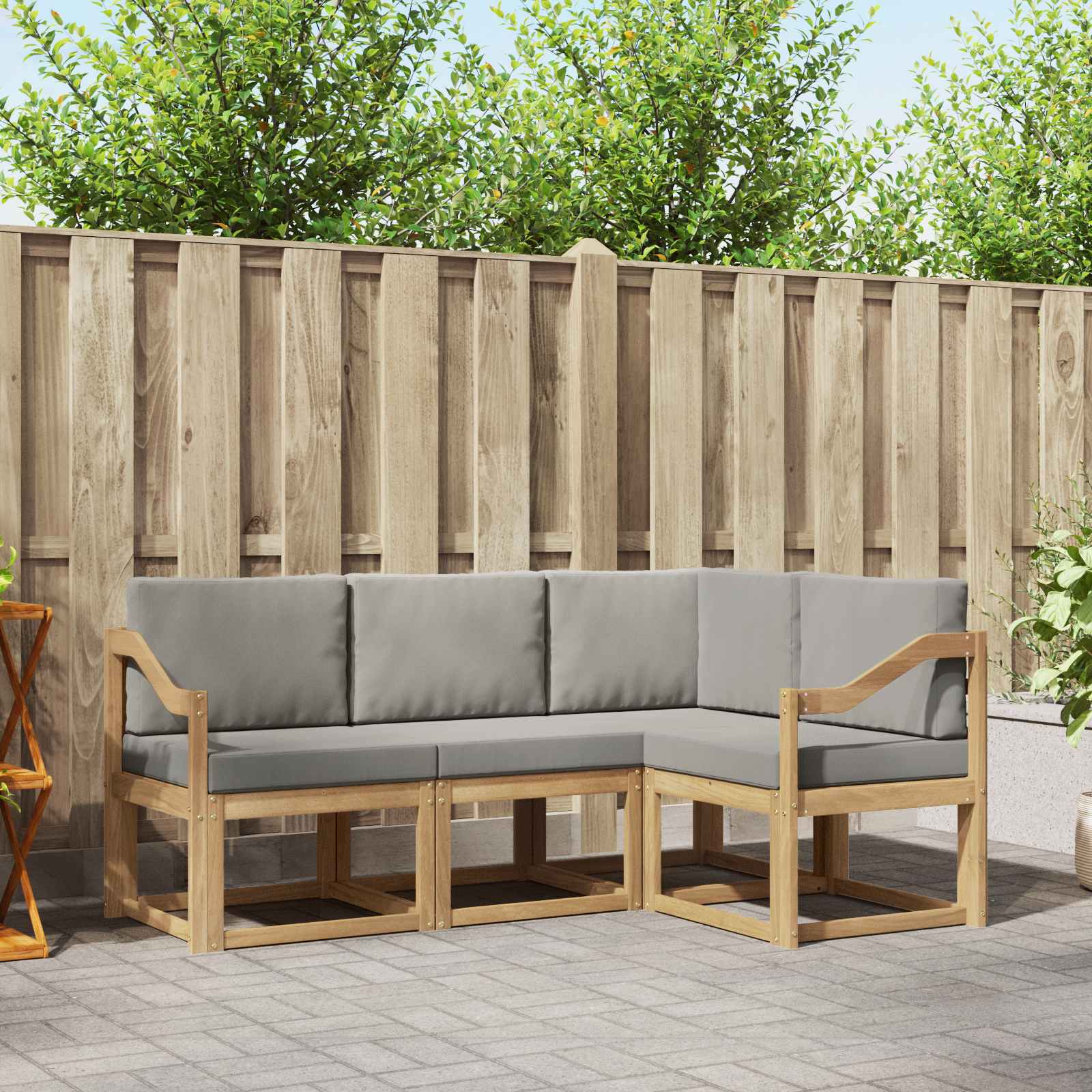 vidaXL Buiten bankenset met kussen 4 pcs Natuurlijk en Crème