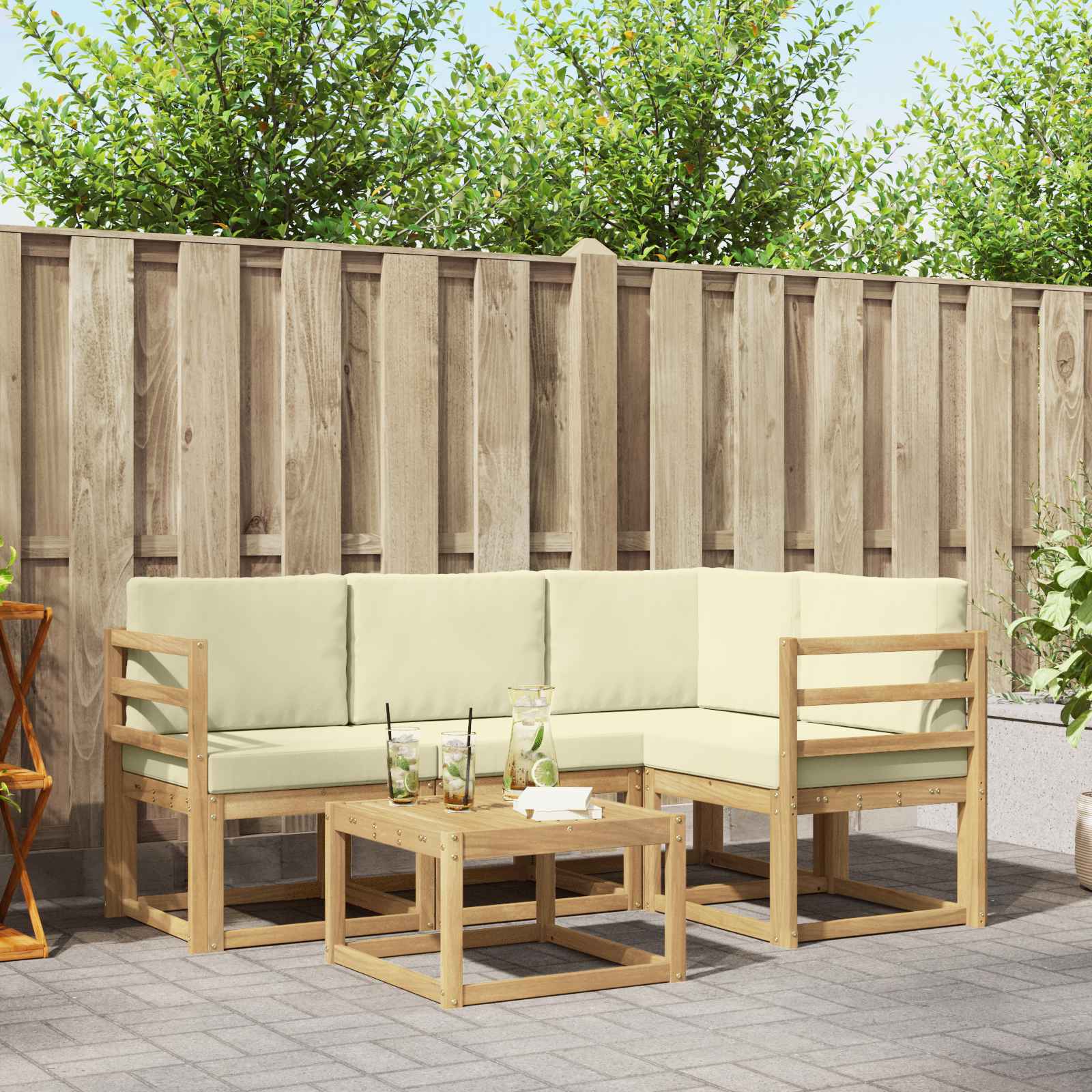 vidaXL Bankstel met kussen 5 pcs Natuurlijk en Lichtgrijs