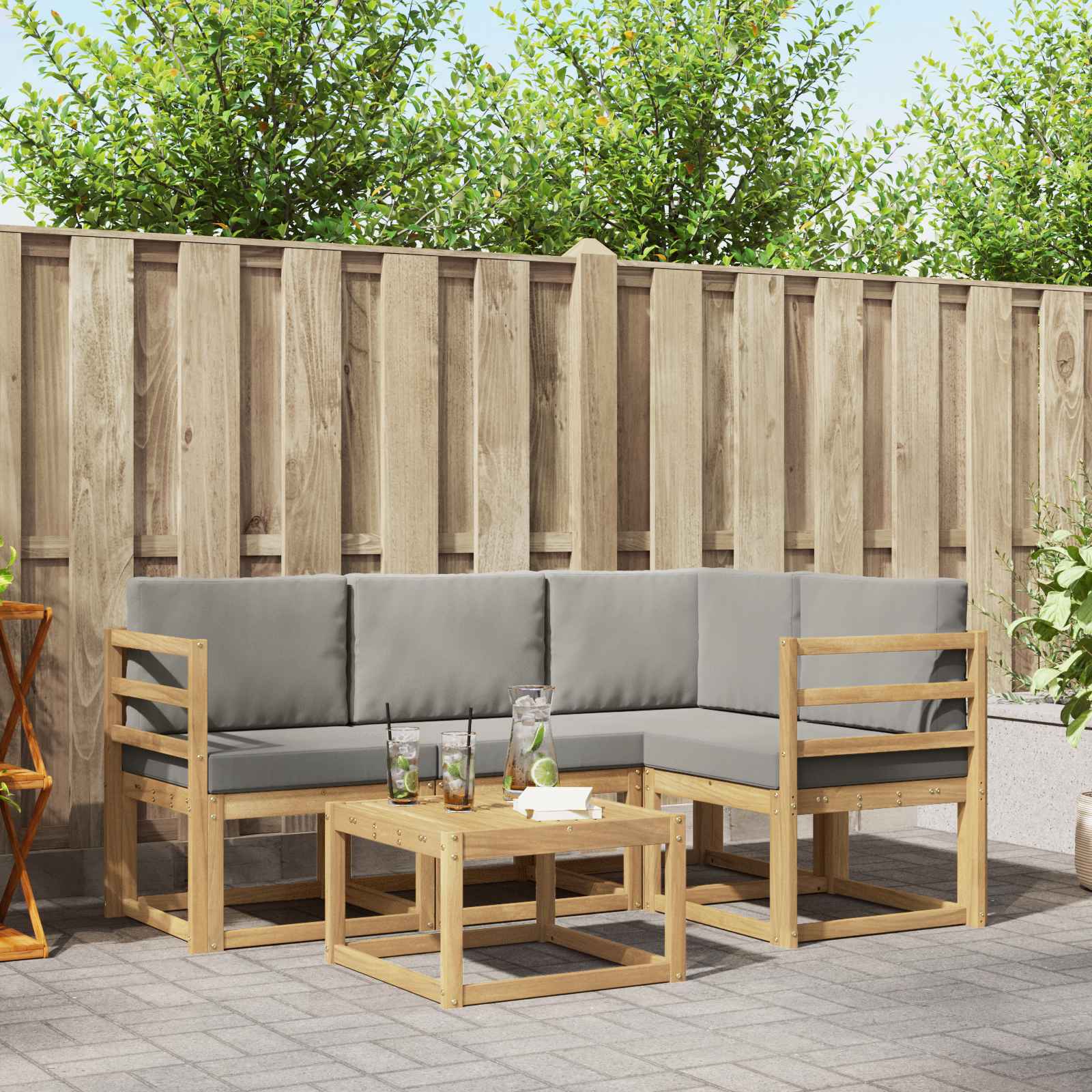 vidaXL Bankstel met kussen 5 pcs Natuurlijk en Lichtgrijs