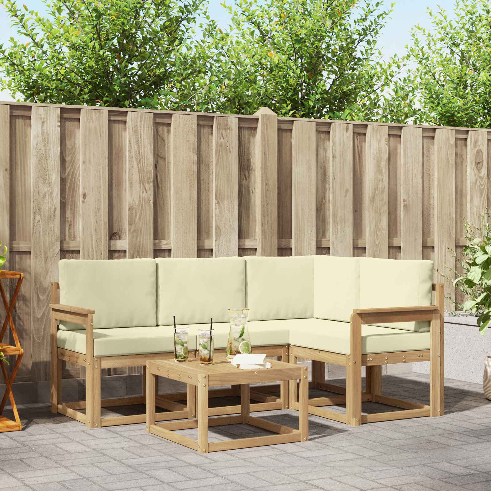 vidaXL Bankstel met kussen 5 pcs Natuurlijk en Lichtgrijs