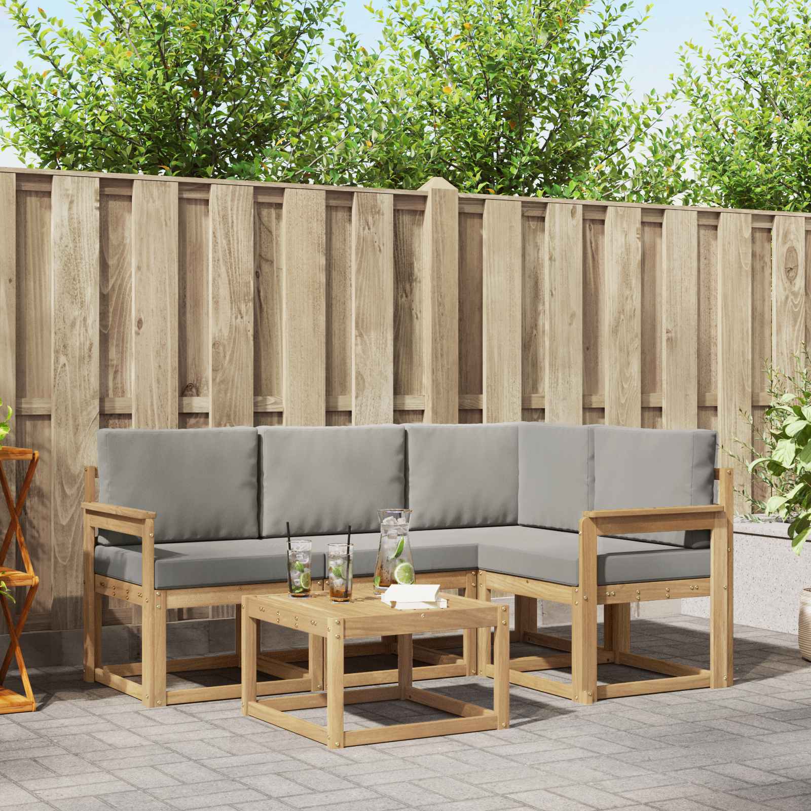 vidaXL Bankstel met kussen 5 pcs Natuurlijk en Lichtgrijs
