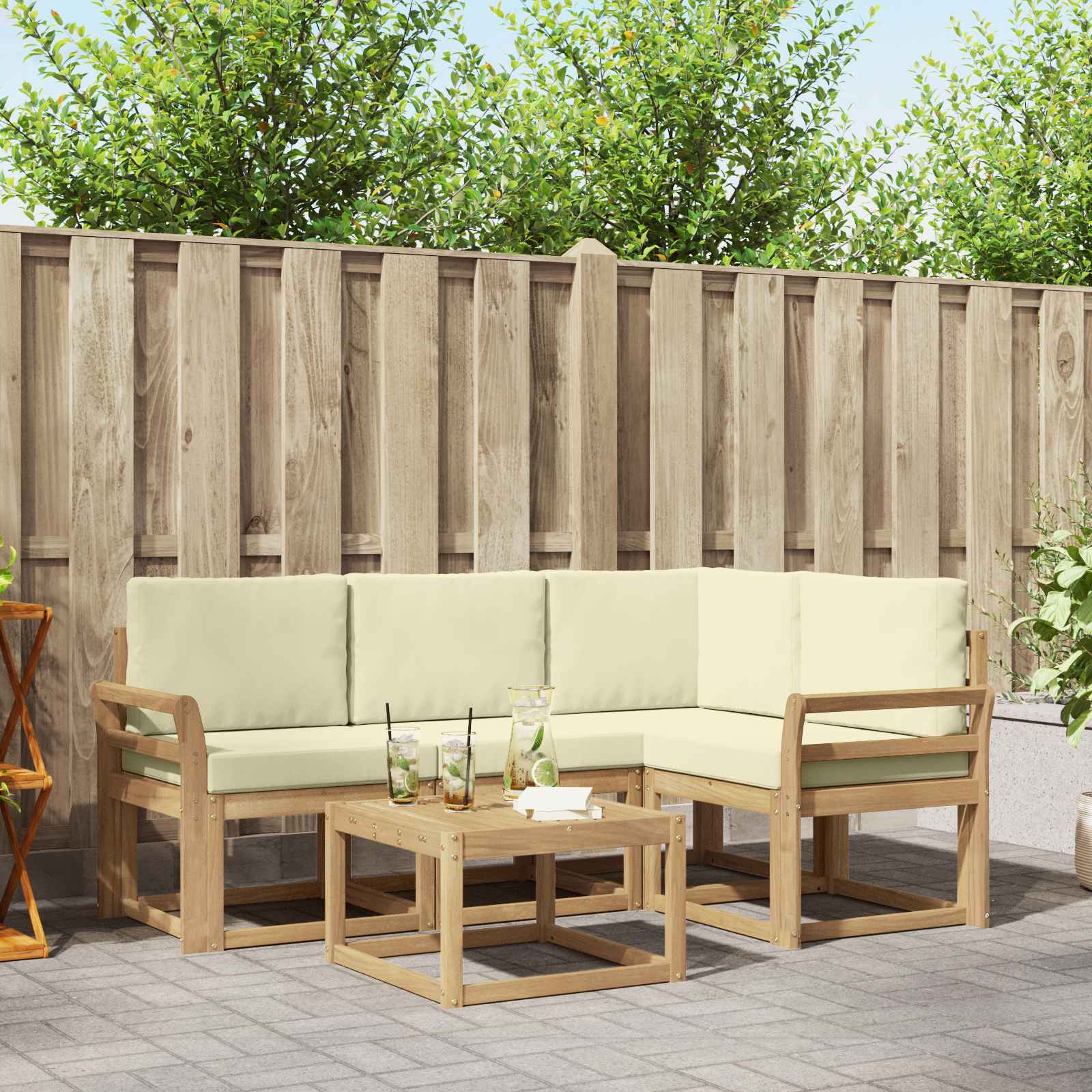 vidaXL Bankstel met kussen 5 pcs Natuurlijk en Lichtgrijs
