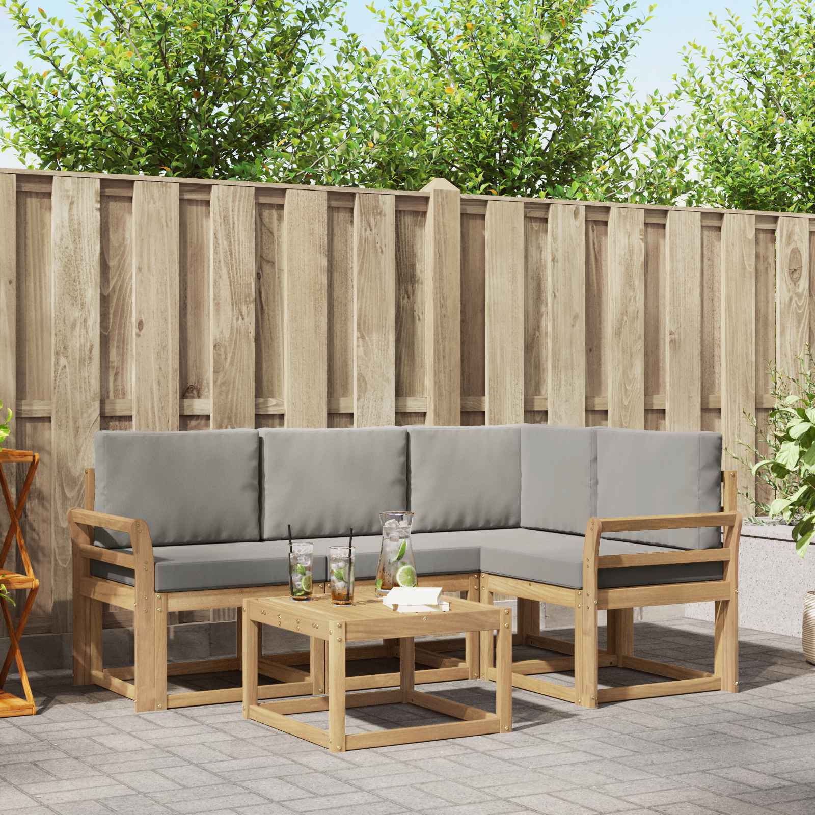 vidaXL Bankstel met kussen 5 pcs Natuurlijk en Lichtgrijs