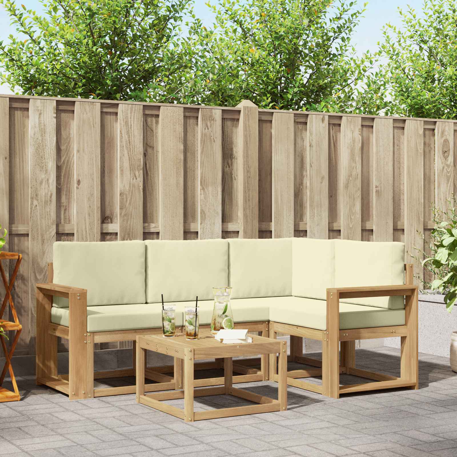 vidaXL Bankstel met kussen 5 pcs Natuurlijk en Lichtgrijs