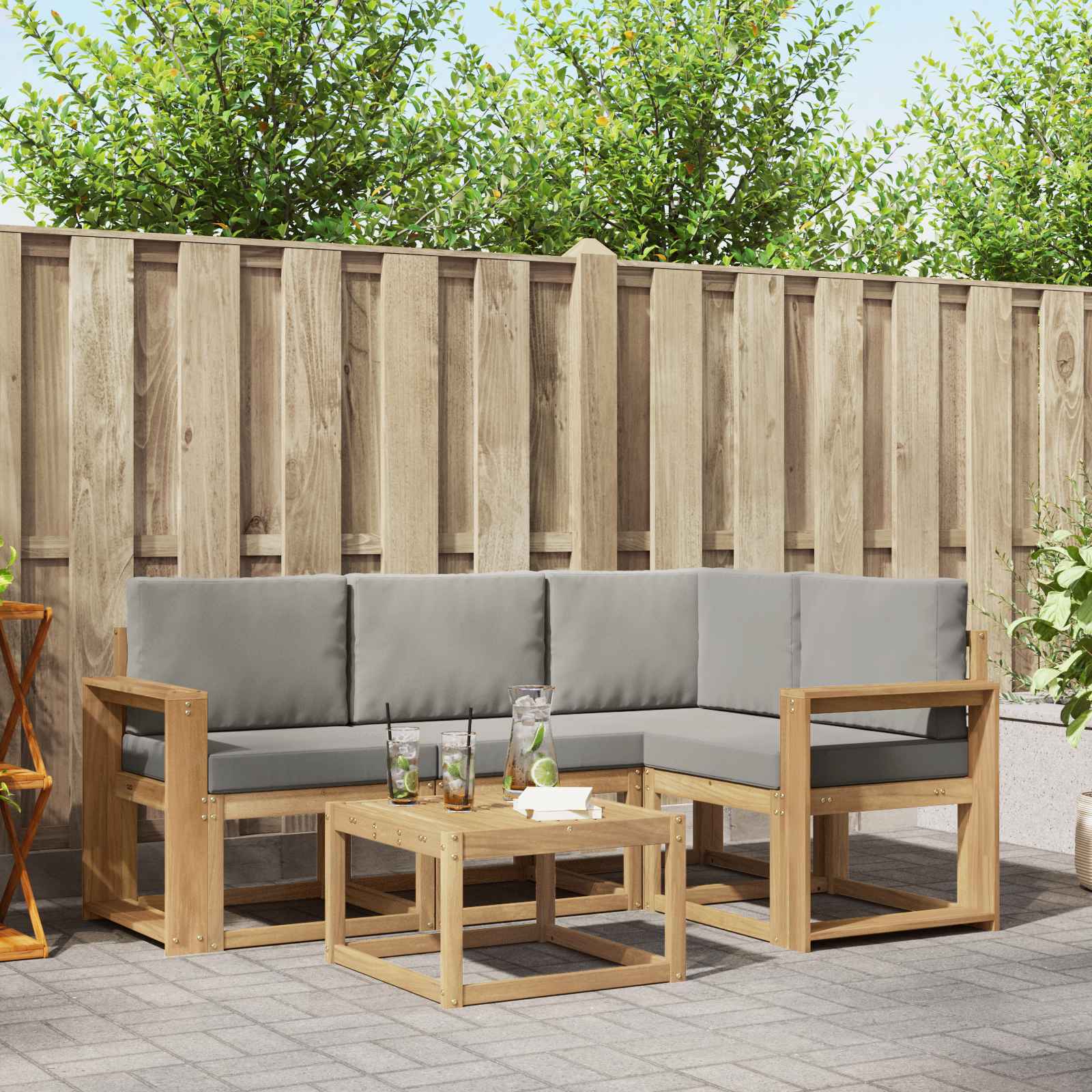 vidaXL Bankstel met kussen 5 pcs Natuurlijk en Lichtgrijs