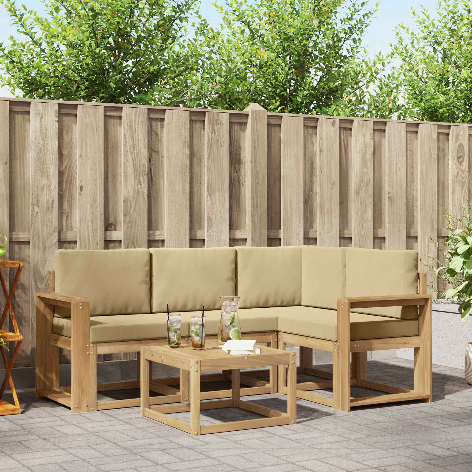 vidaXL Bankstel met kussen 5 pcs Natuurlijk en Lichtgrijs