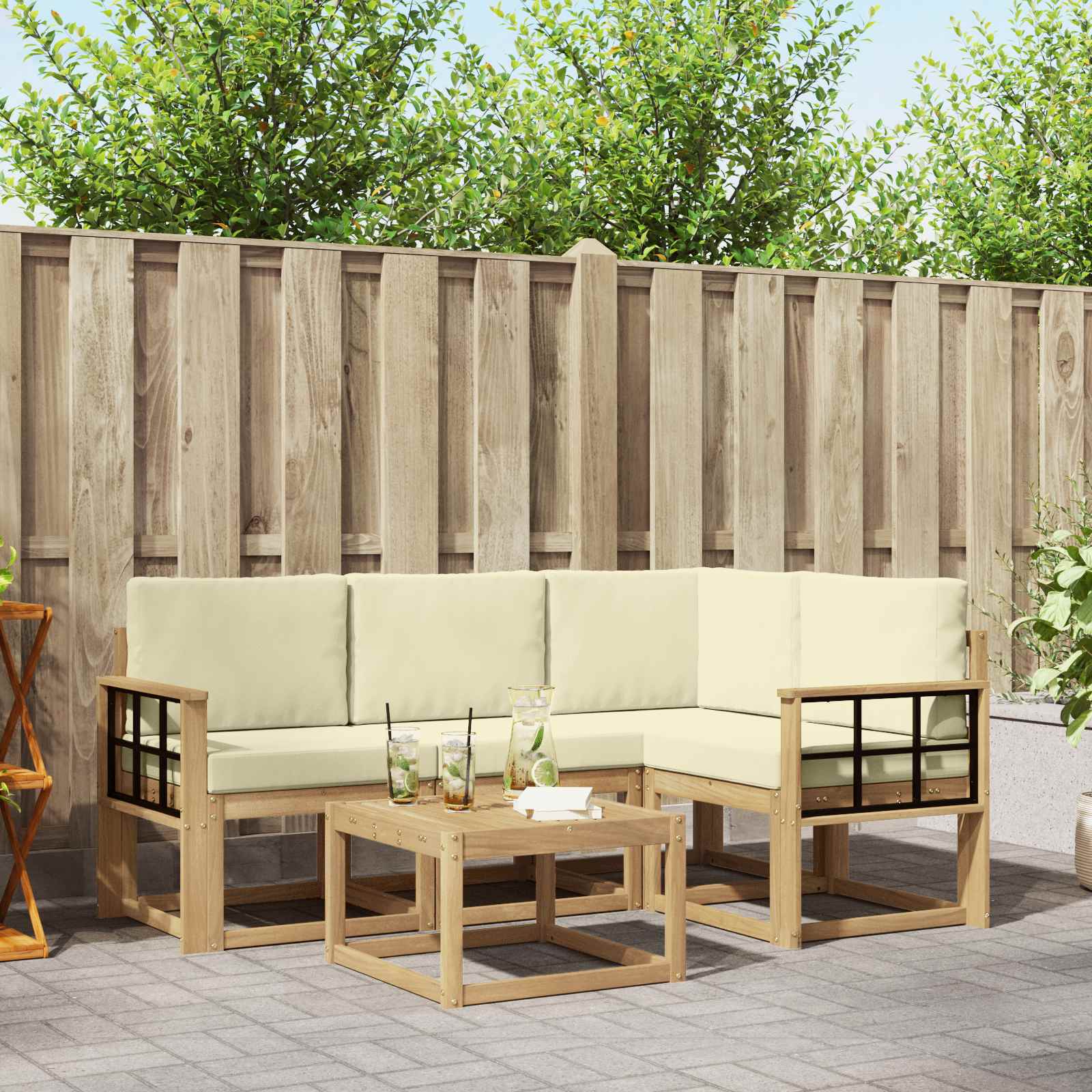 vidaXL Bankstel met kussen 5 pcs Natuurlijk en Lichtgrijs