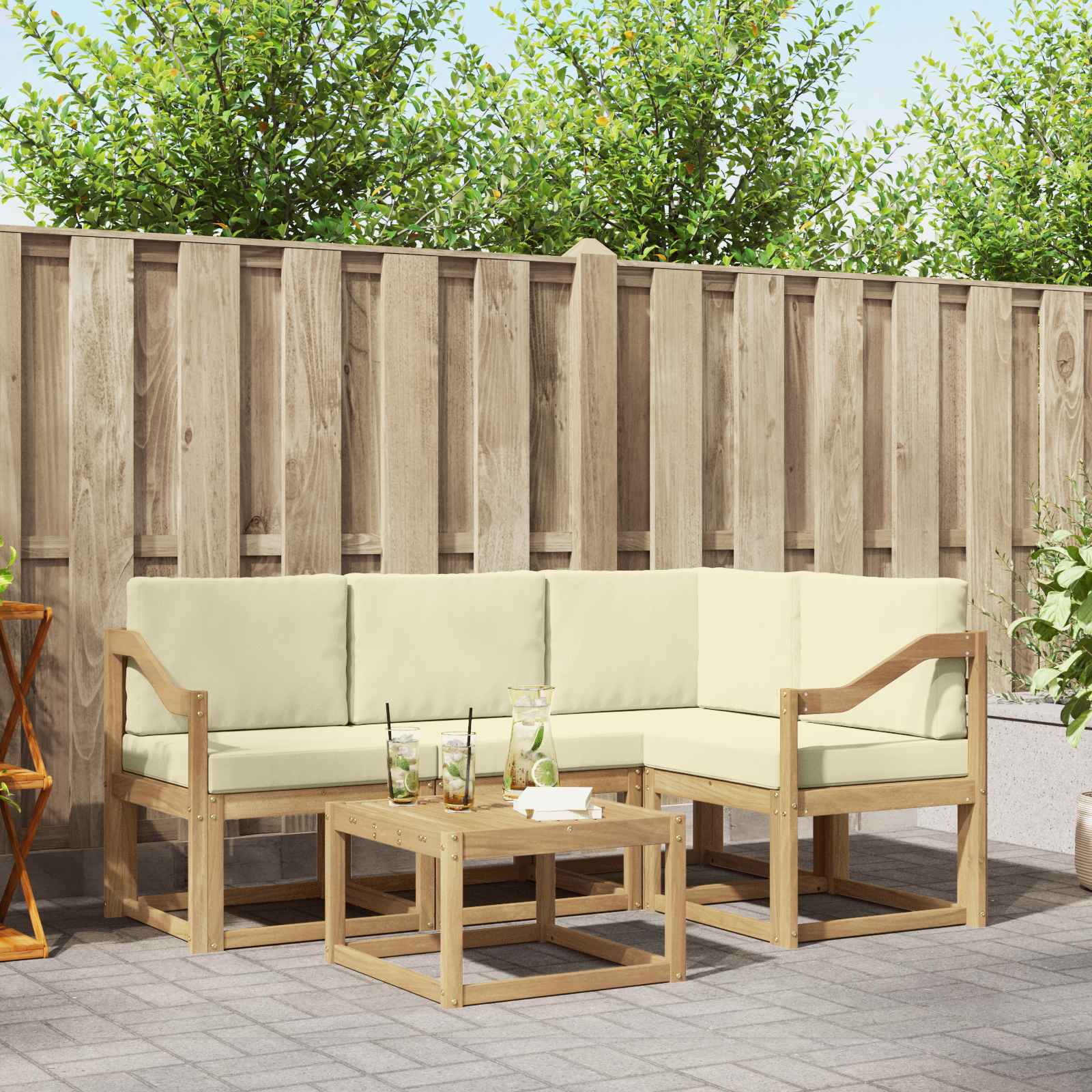 vidaXL Bankstel met kussen 5 pcs Natuurlijk en Lichtgrijs