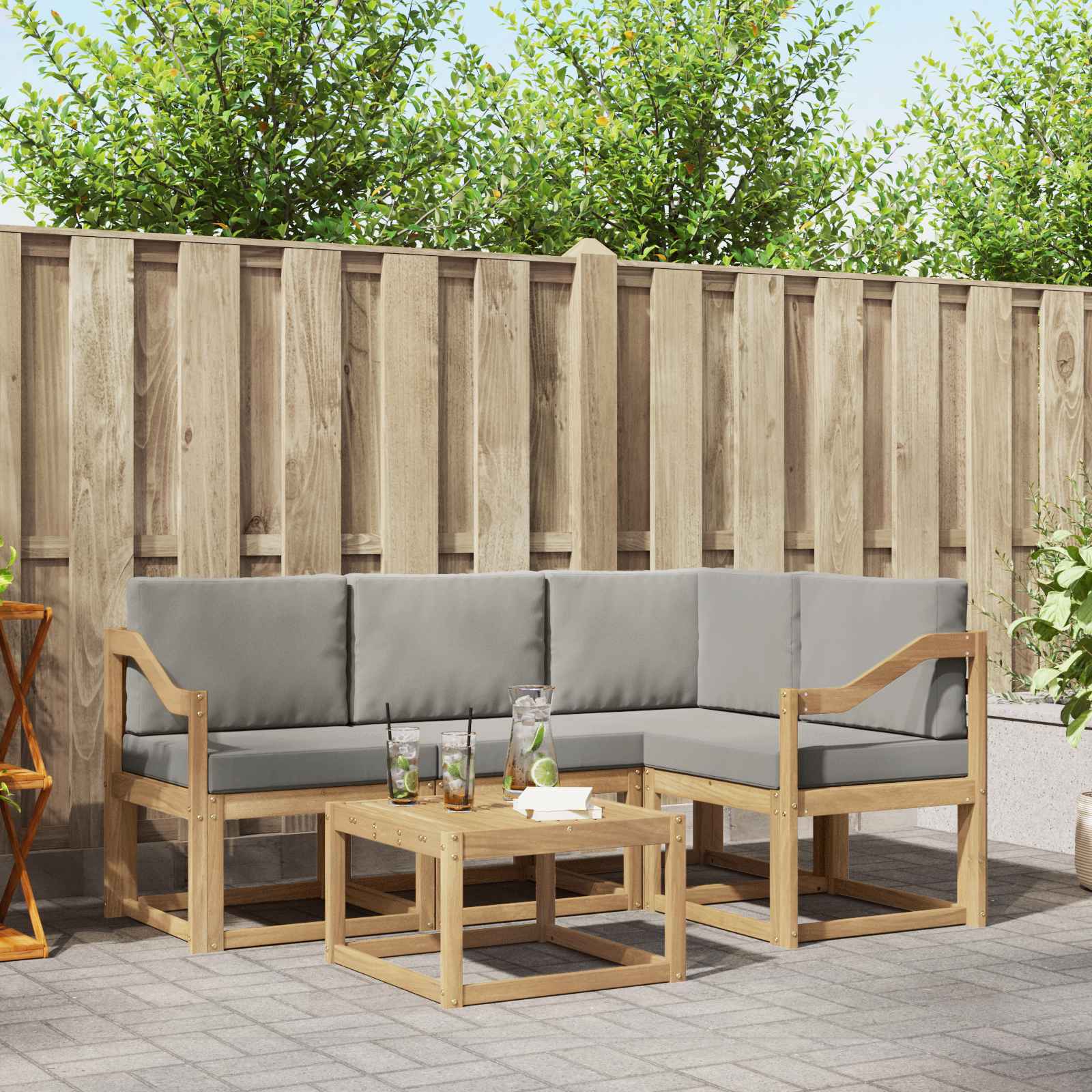 vidaXL Bankstel met kussen 5 pcs Natuurlijk en Lichtgrijs