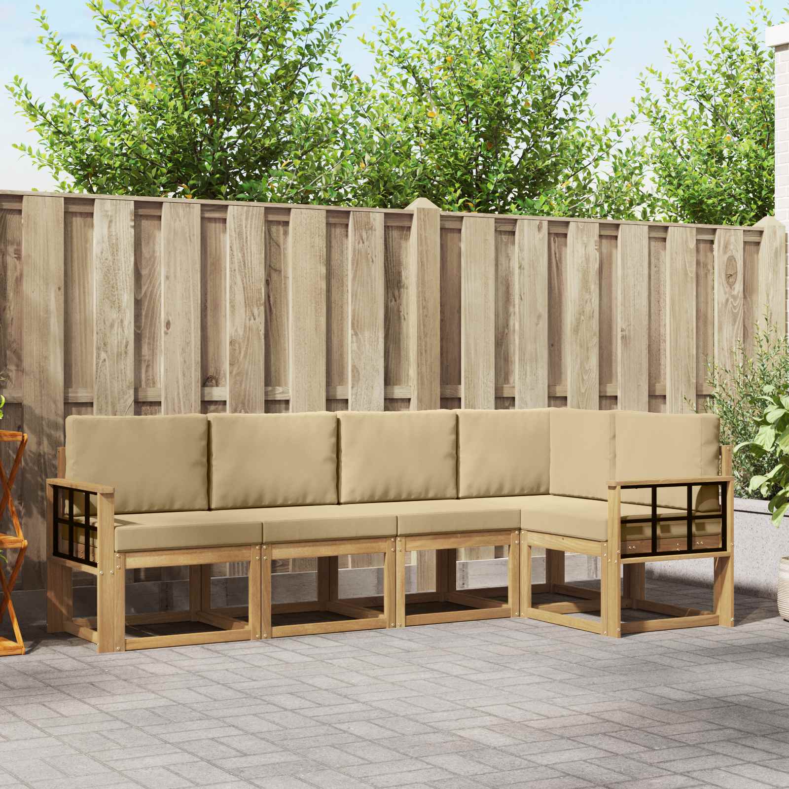 vidaXL Bankstel 5 pcs Naturel
