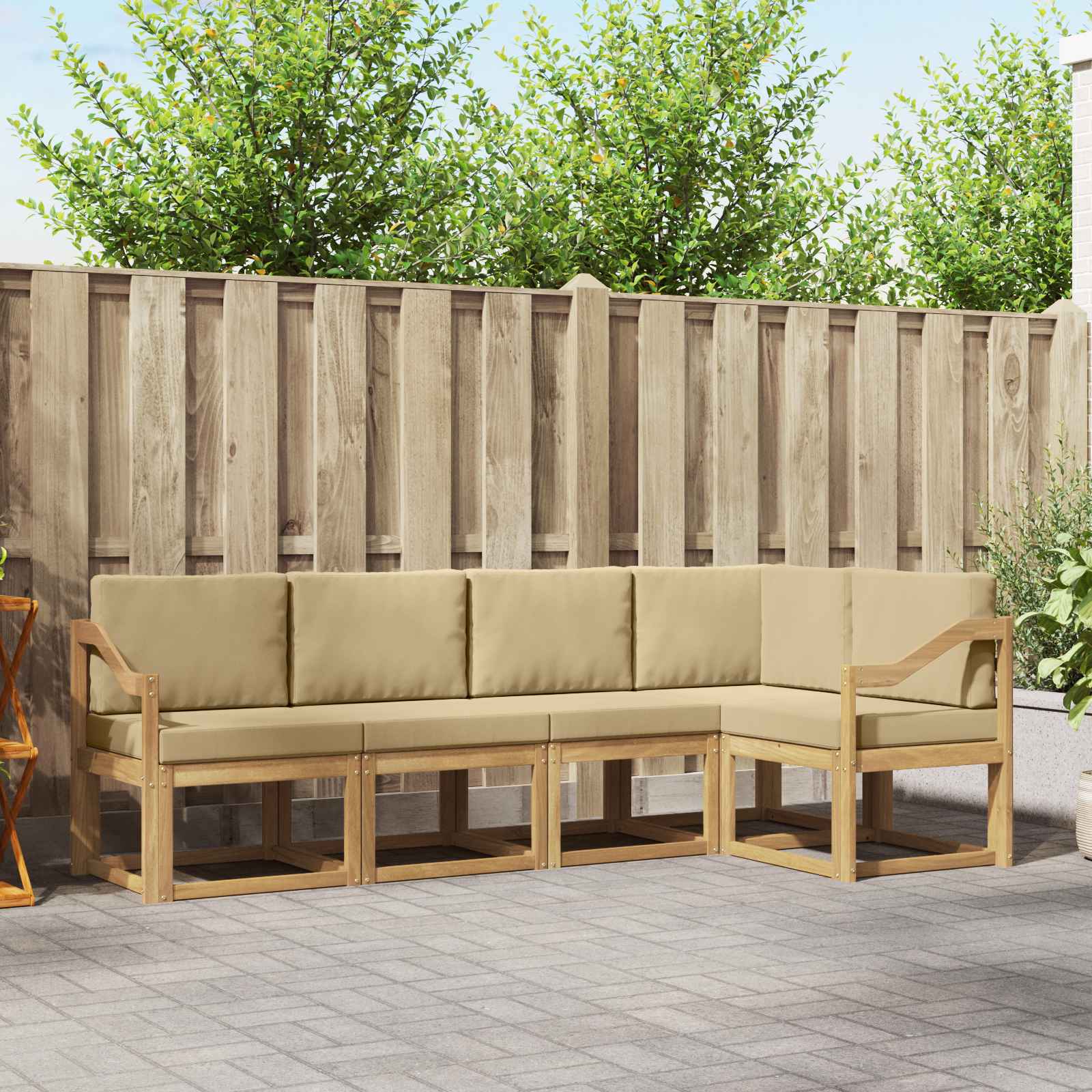 vidaXL Bankstel 5 pcs Naturel