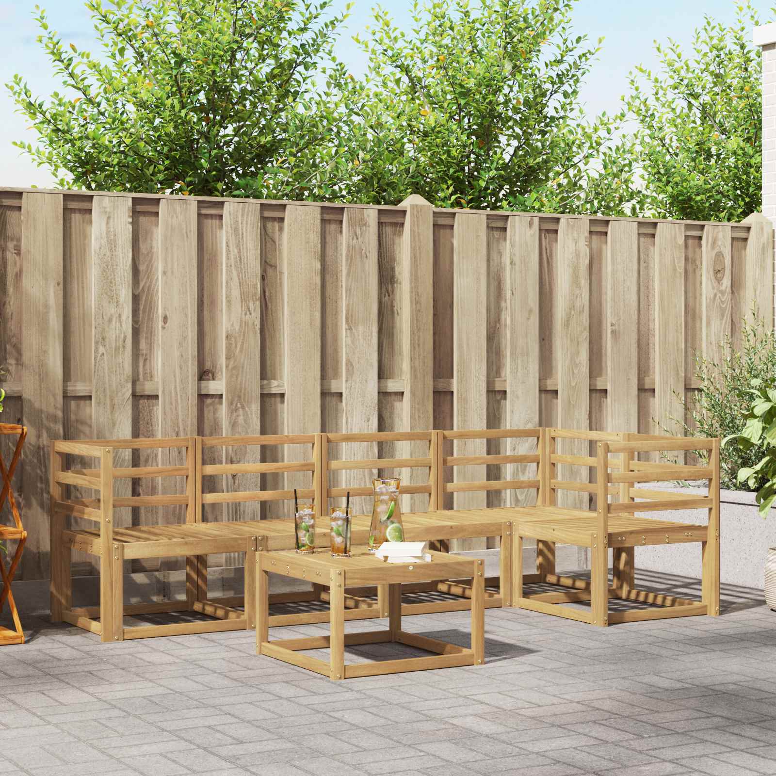 vidaXL Bankstel 6 pcs Naturel Massief Acaciahout
