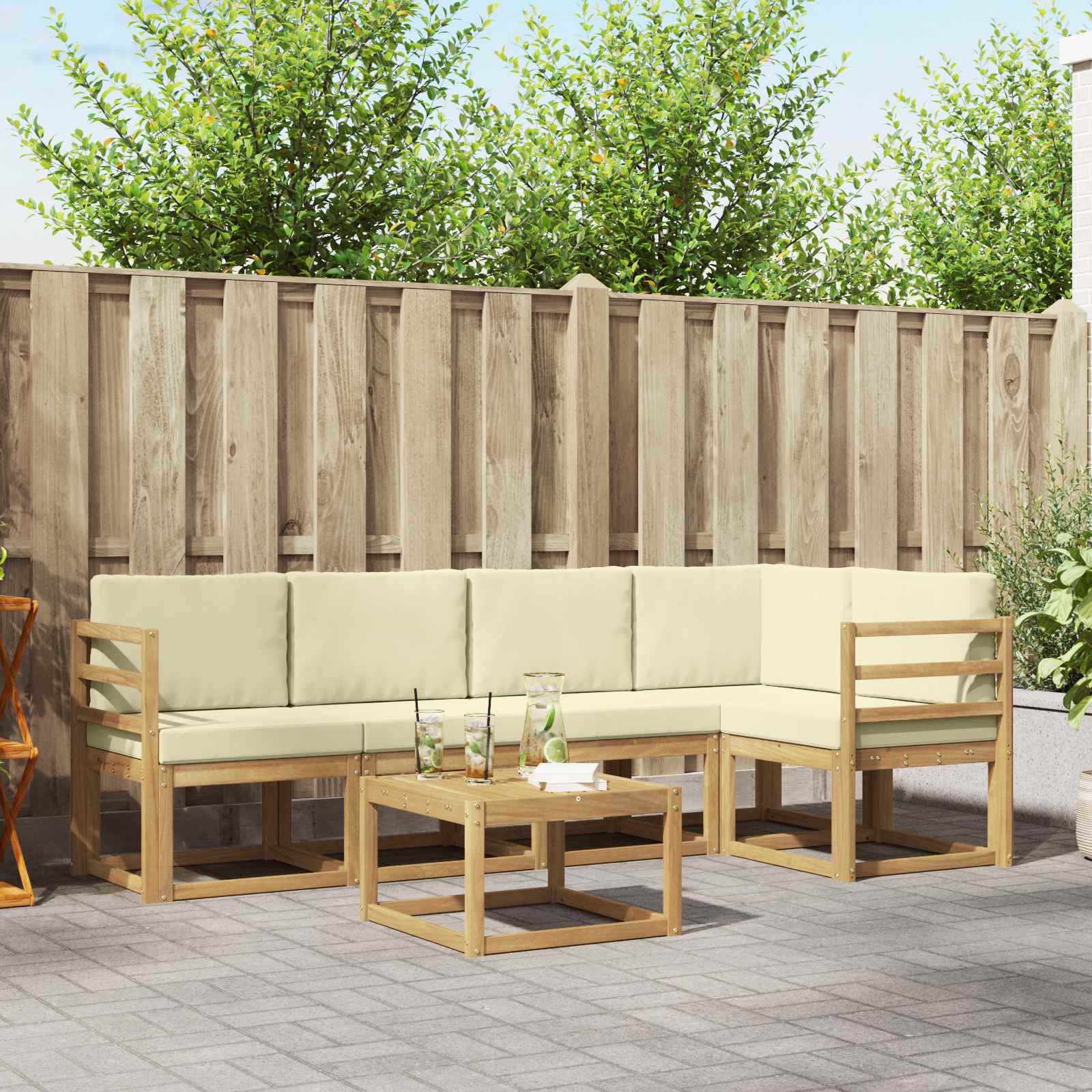 vidaXL Bankstel 6 pcs Naturel Massief Acaciahout