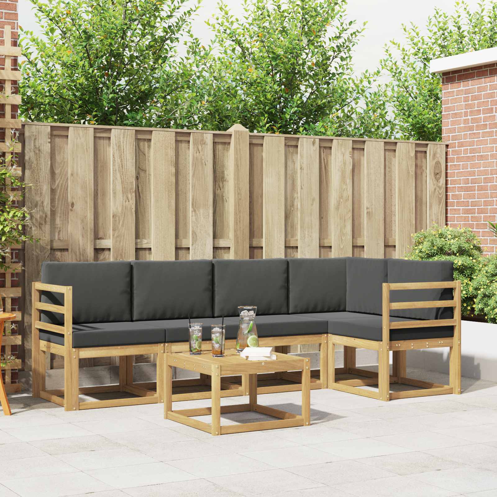vidaXL Bankstel 6 pcs Naturel Massief Acaciahout