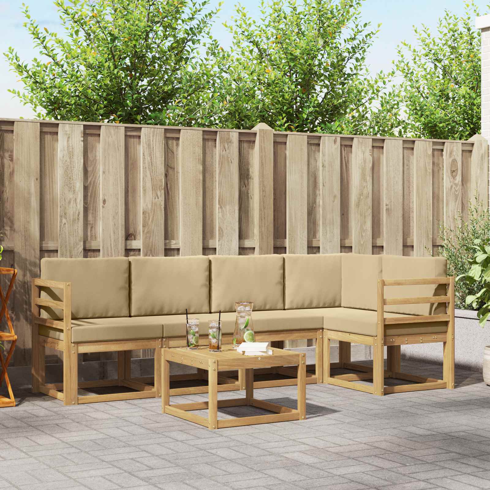 vidaXL Bankstel 6 pcs Naturel Massief Acaciahout