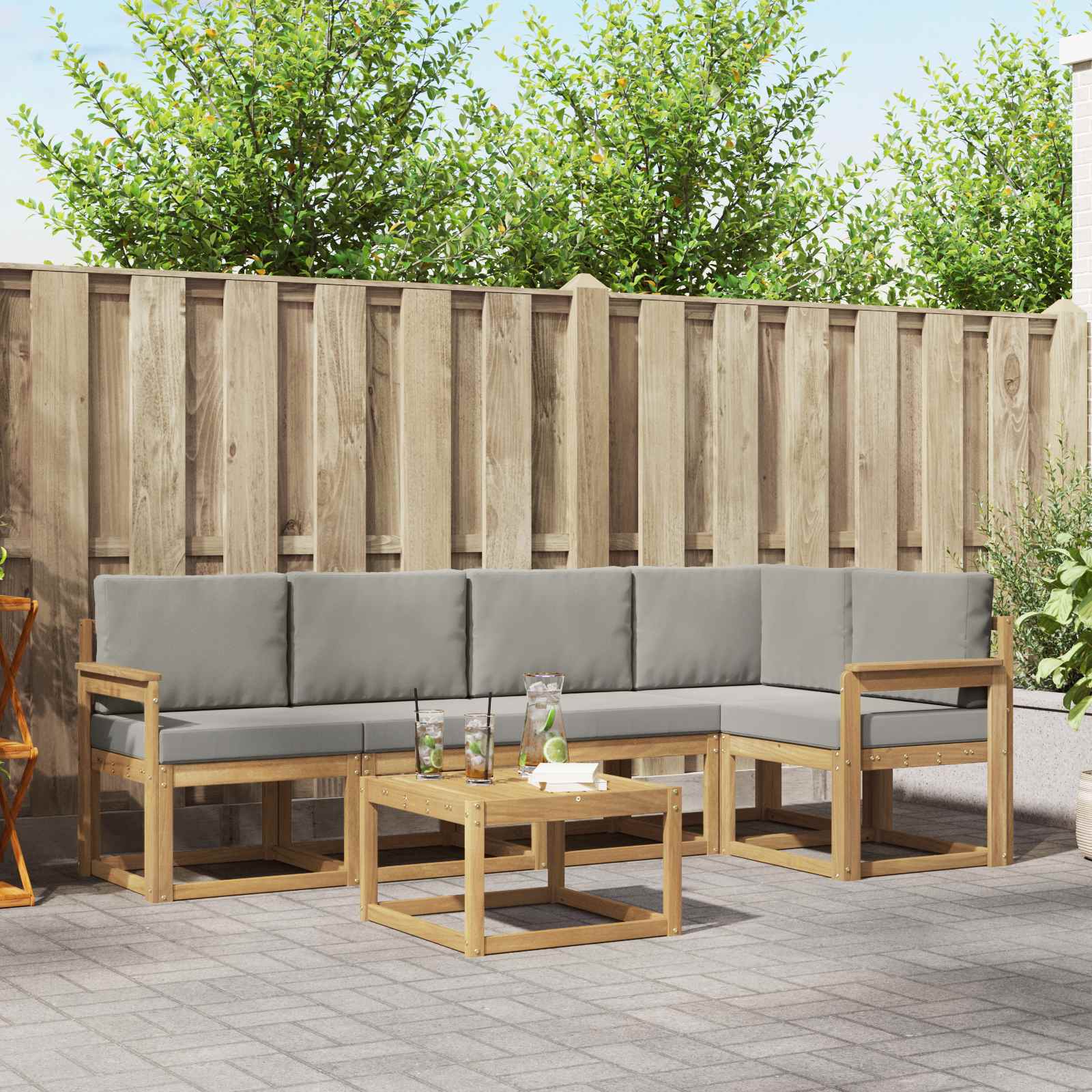 vidaXL Bankstel 6 pcs Naturel Massief Acaciahout