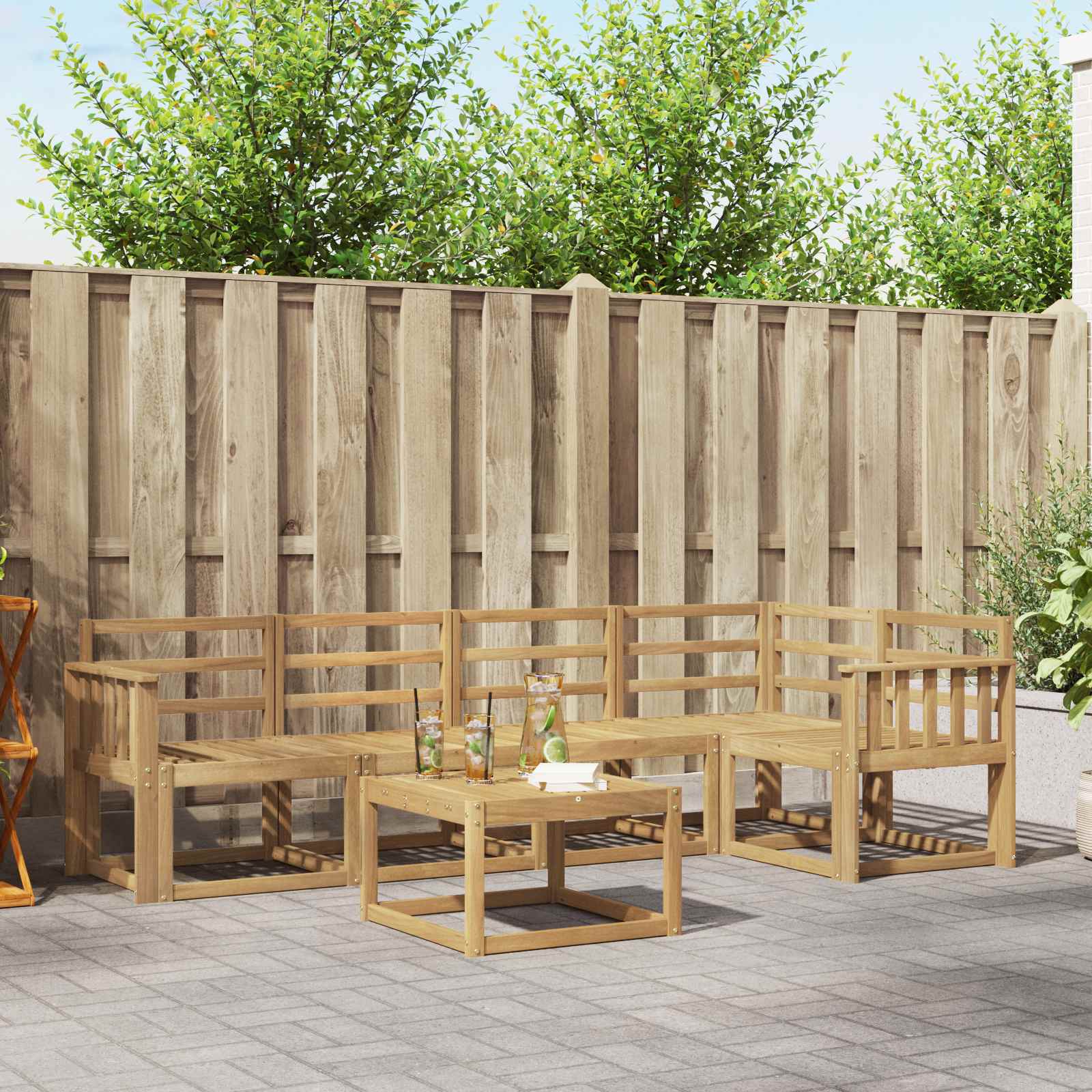 vidaXL Bankstel 6 pcs Naturel Massief Acaciahout