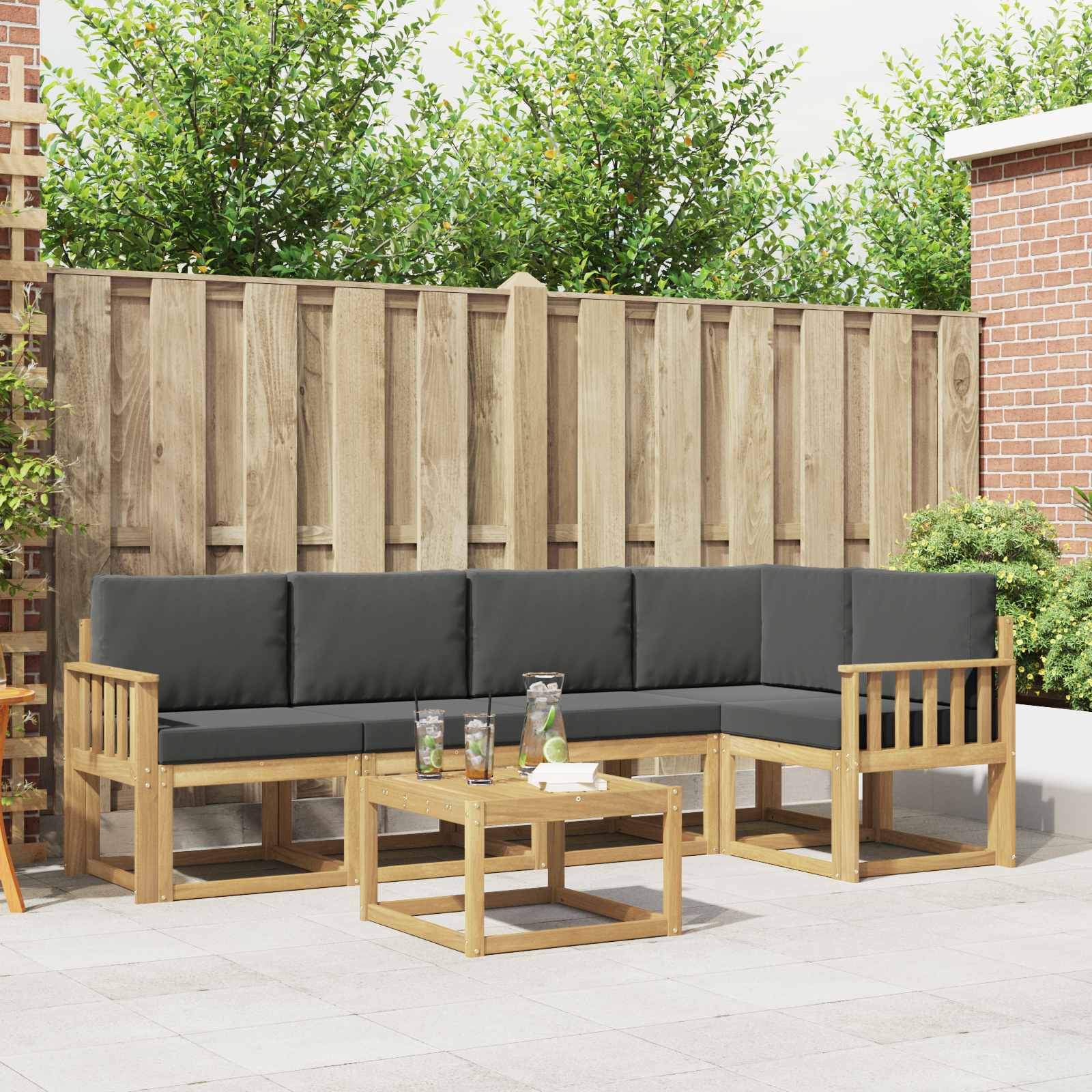 vidaXL Bankstel 6 pcs Naturel Massief Acaciahout
