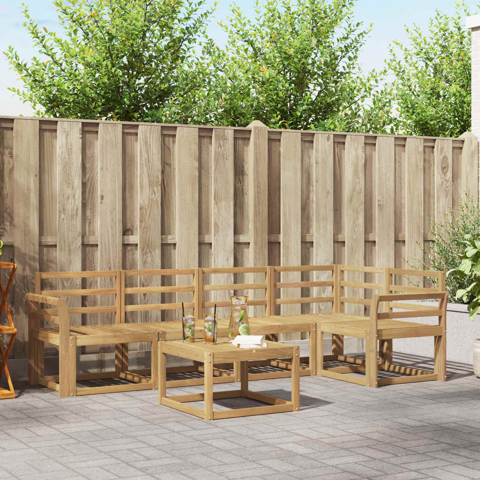 vidaXL Bankstel 6 pcs Naturel Massief Acaciahout