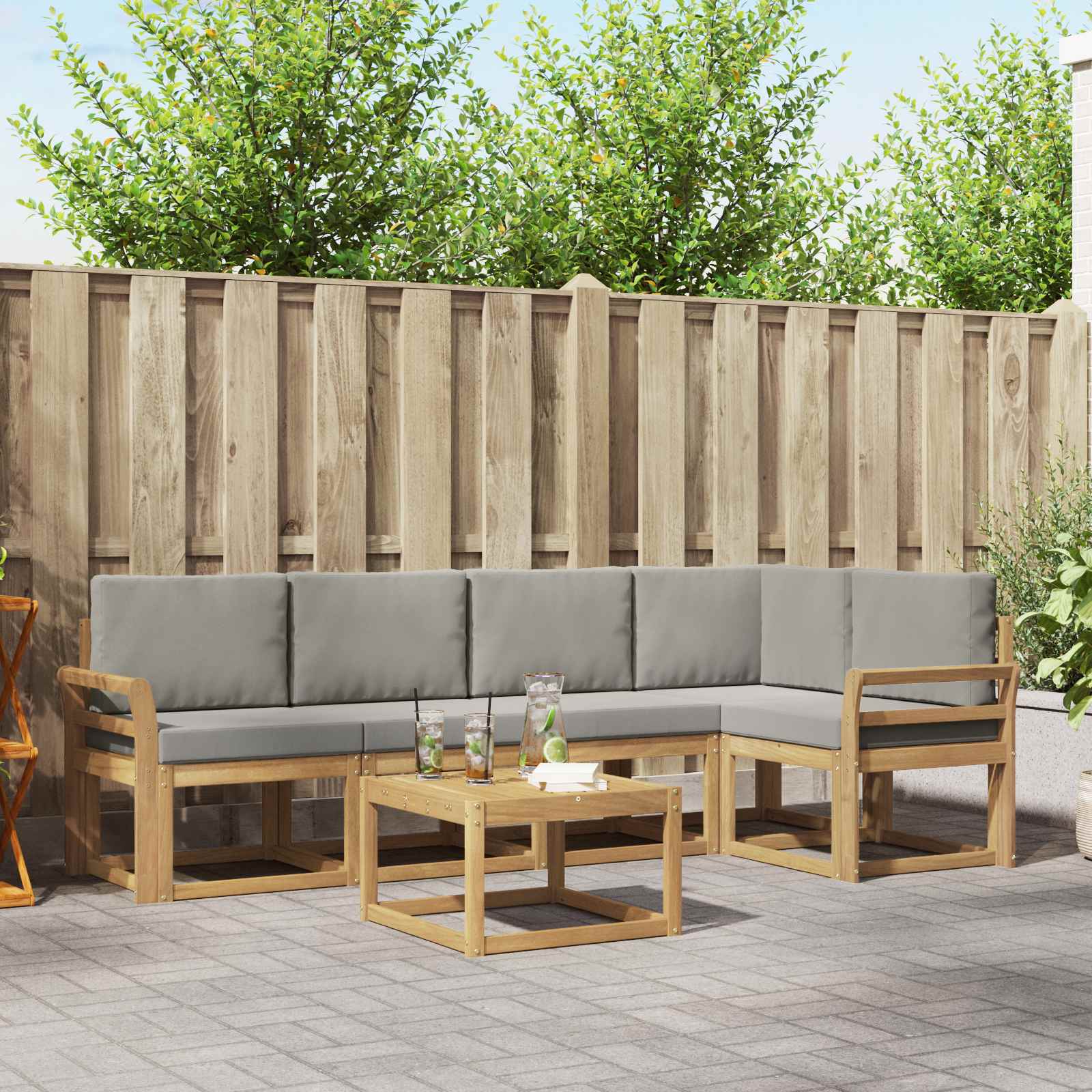 vidaXL Bankstel 6 pcs Naturel Massief Acaciahout