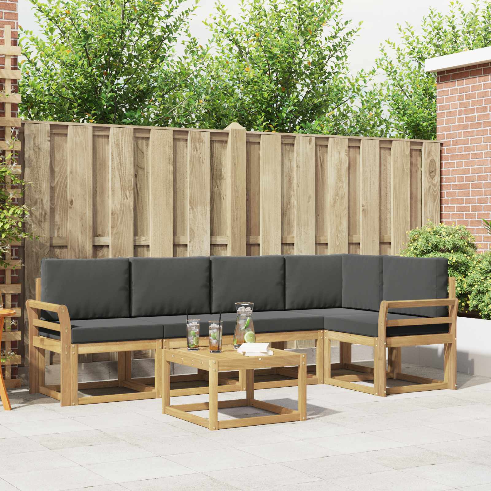 vidaXL Bankstel 6 pcs Naturel Massief Acaciahout