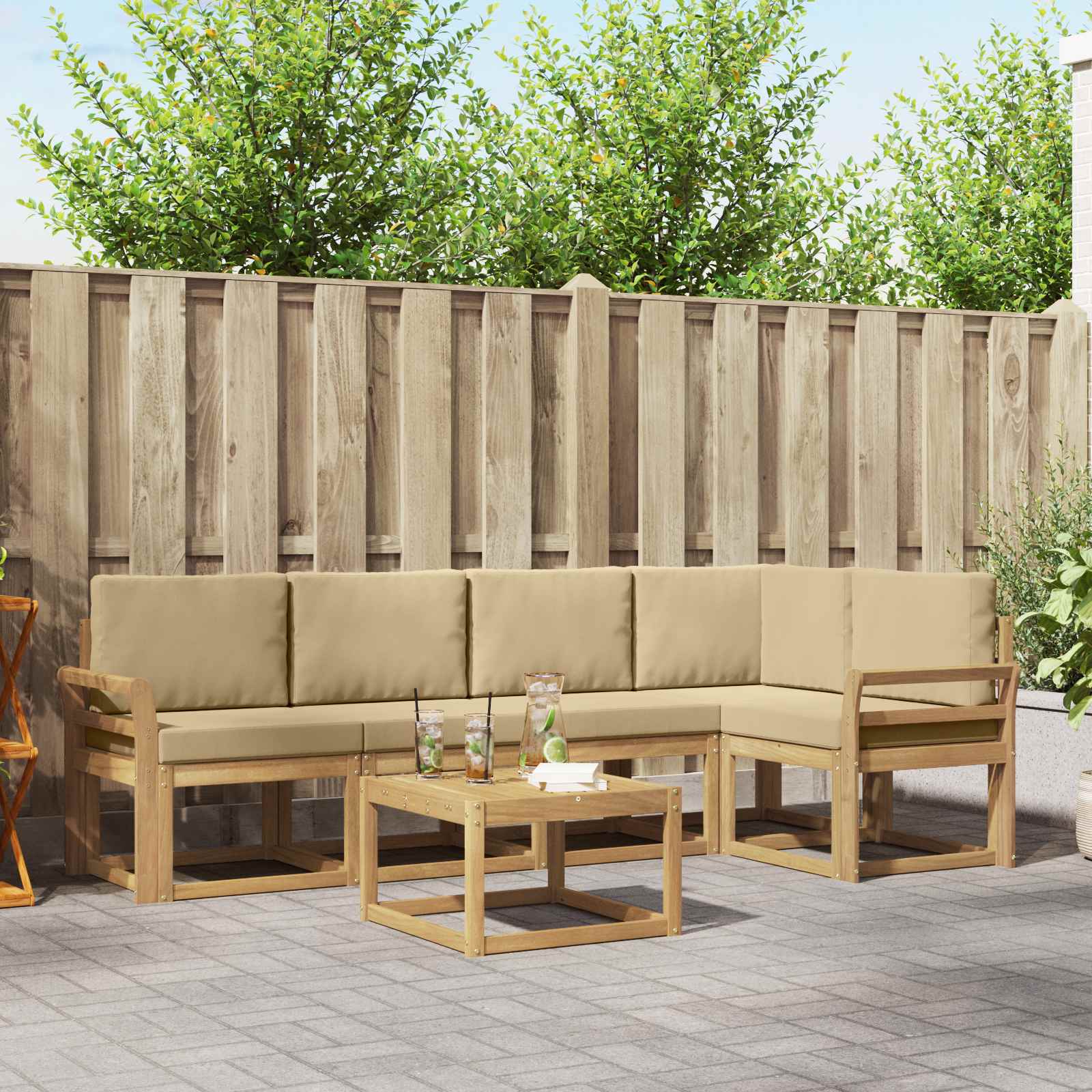 vidaXL Bankstel 6 pcs Naturel Massief Acaciahout