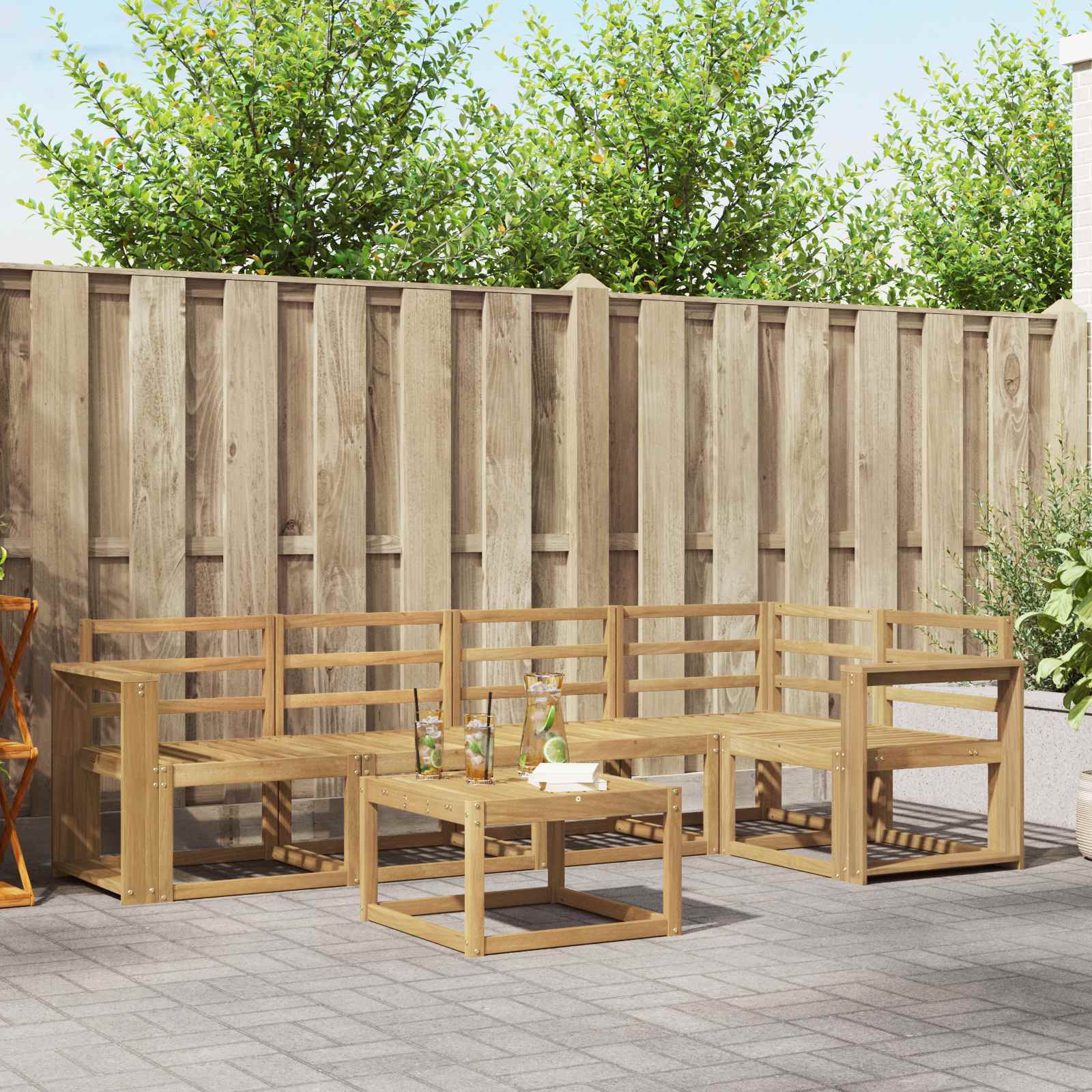 vidaXL Bankstel 6 pcs Naturel Massief Acaciahout