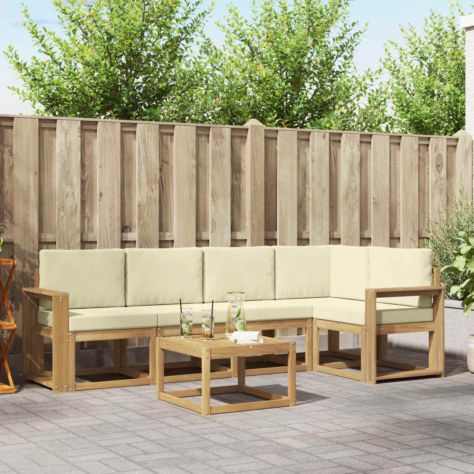 vidaXL Bankstel 6 pcs Naturel Massief Acaciahout