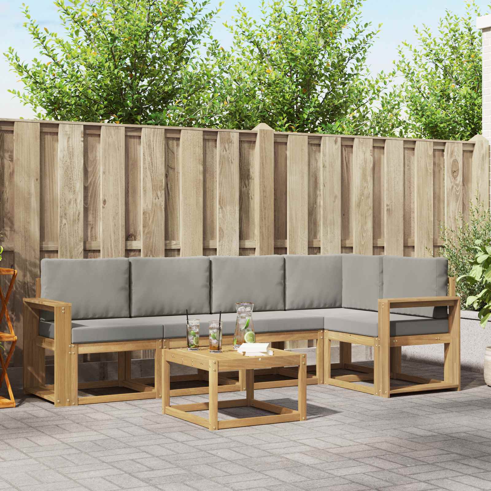 vidaXL Bankstel 6 pcs Naturel Massief Acaciahout