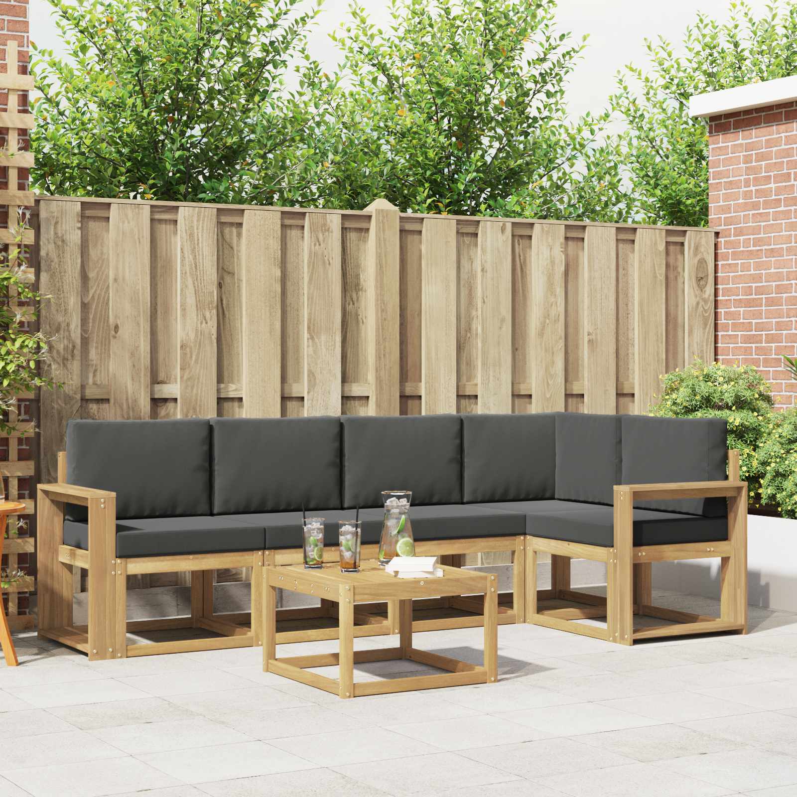 vidaXL Bankstel 6 pcs Naturel Massief Acaciahout