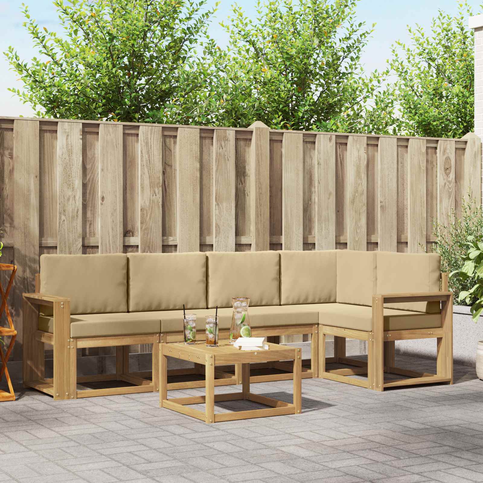 vidaXL Bankstel 6 pcs Naturel Massief Acaciahout