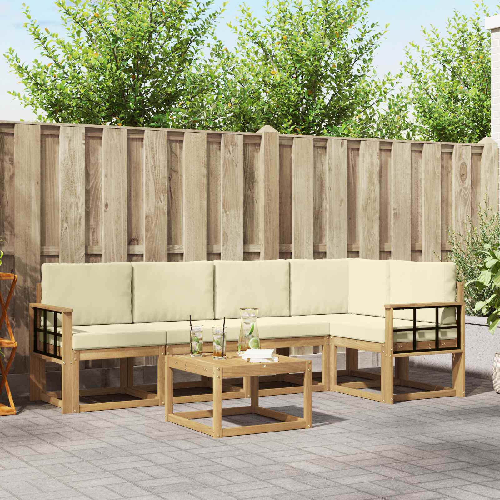 vidaXL Bankstel 6 pcs Naturel Massief Acaciahout