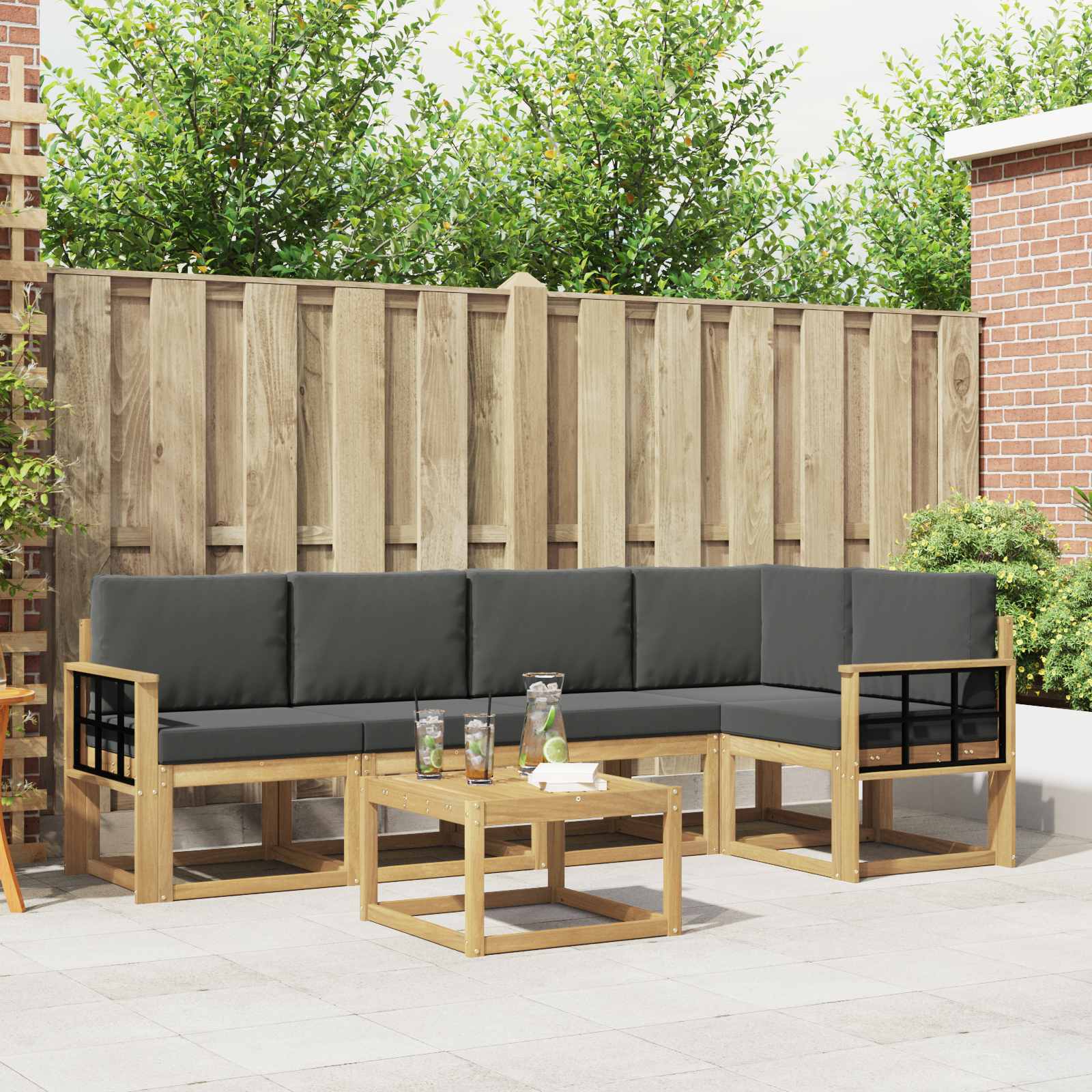 vidaXL Bankstel 6 pcs Naturel Massief Acaciahout