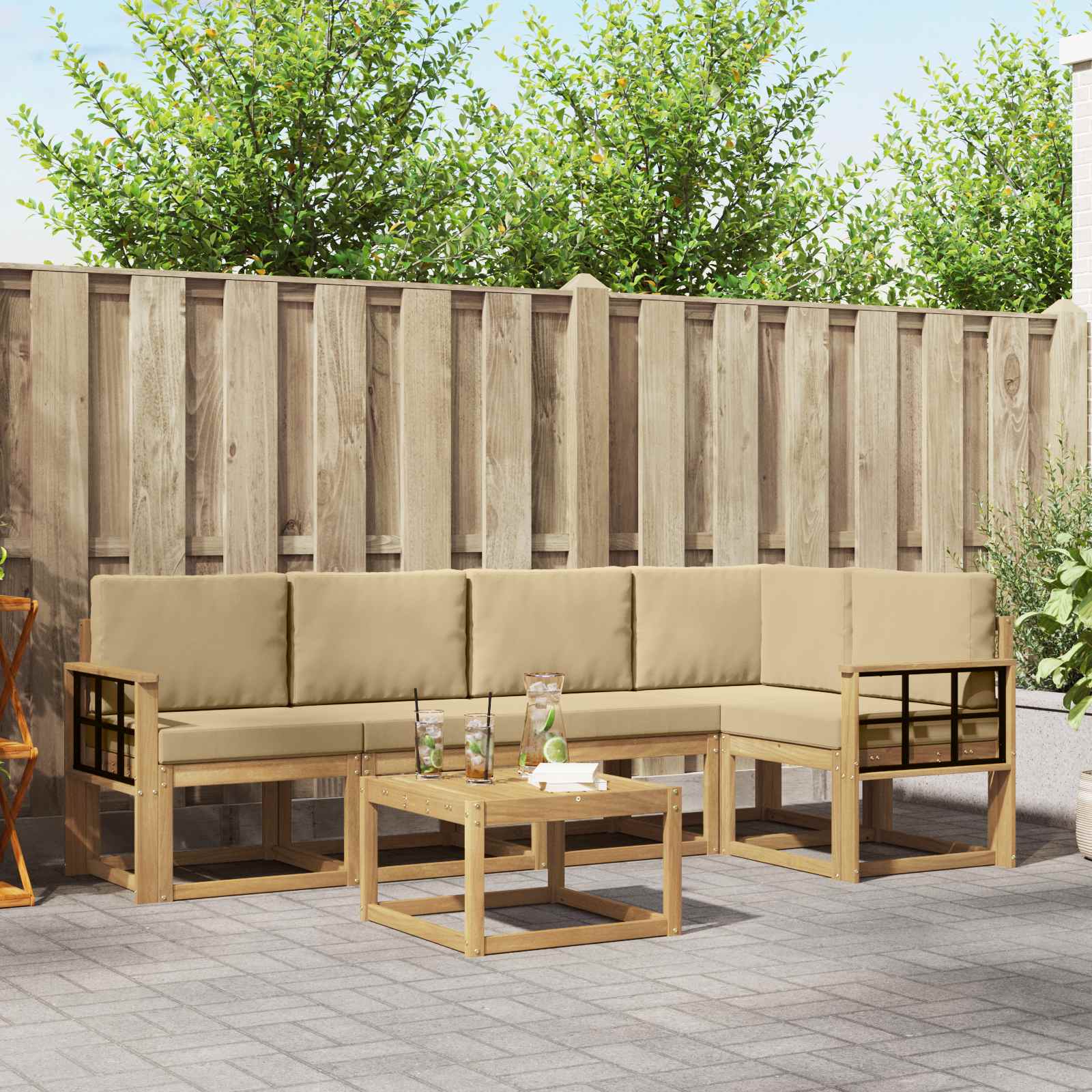 vidaXL Bankstel 6 pcs Naturel Massief Acaciahout