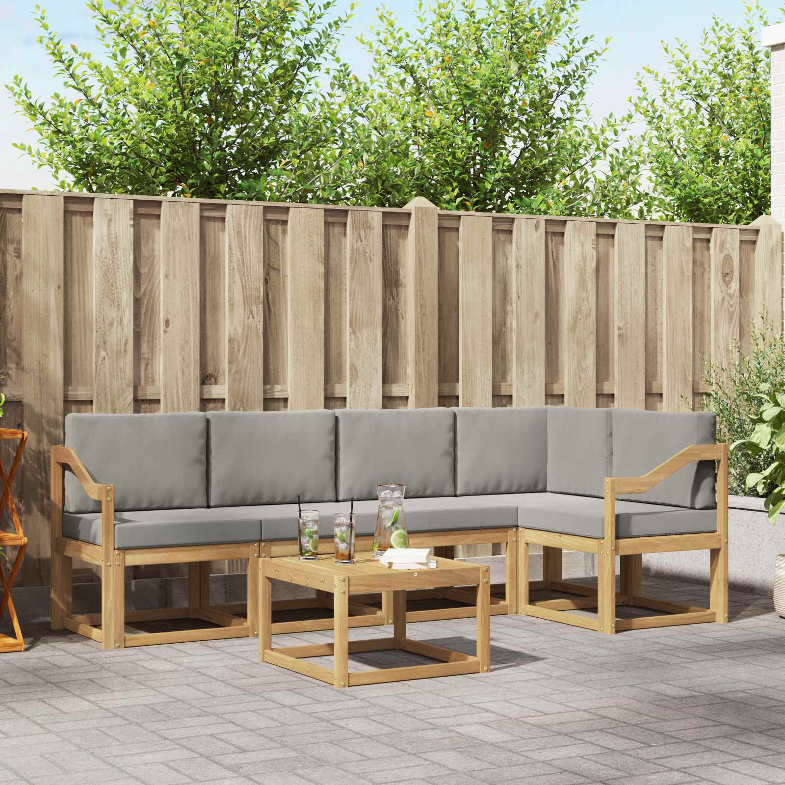 vidaXL Bankstel 6 pcs Naturel Massief Acaciahout