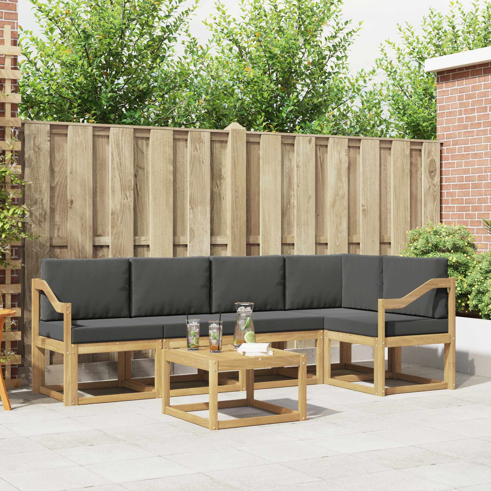vidaXL Bankstel 6 pcs Naturel Massief Acaciahout